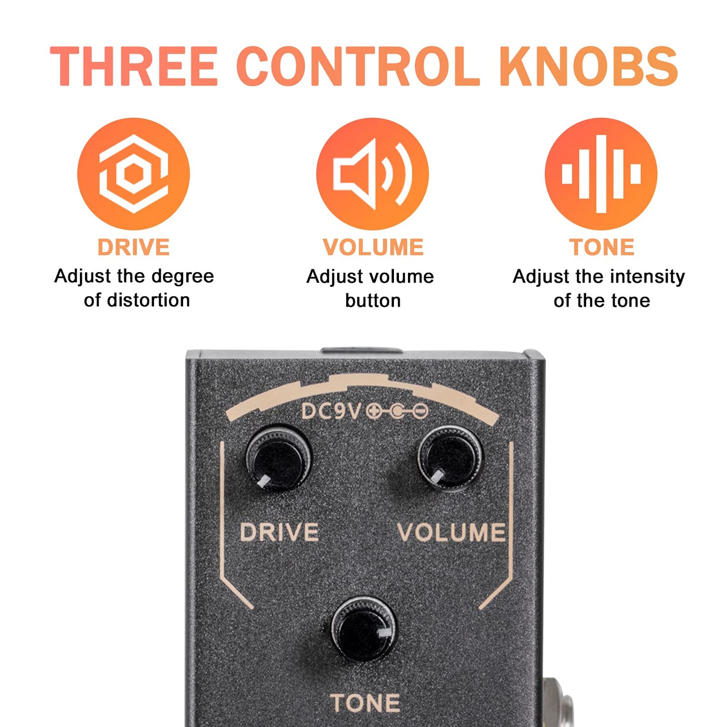 AKLOT - Pedal de sobremarcha clásico, pedal de efectos de guitarra eléctrica mini tipo único DC 9V True Bypass