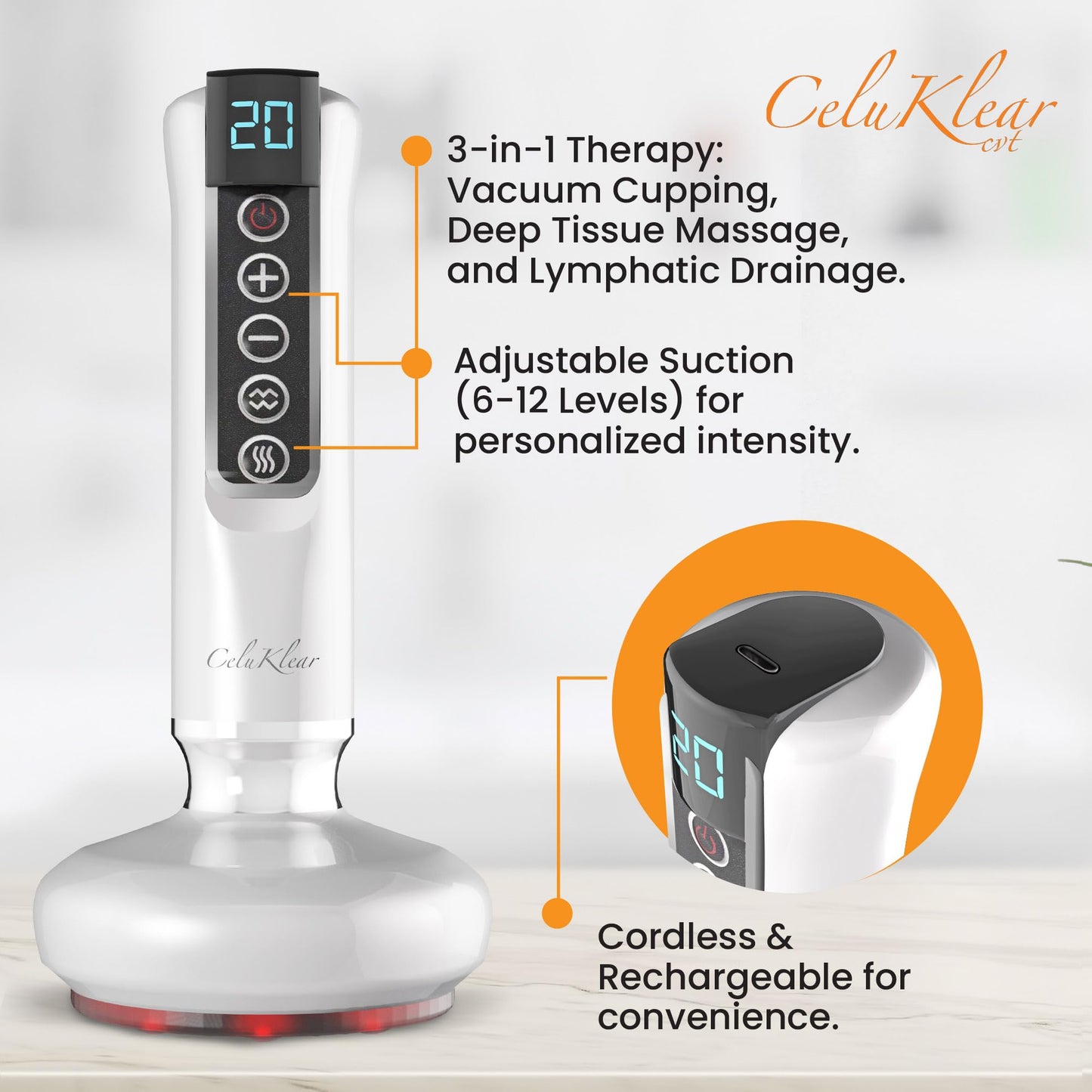 Nuflair Masajeador Eléctrico De Ventosas Celuklear Cvt 3 En 1: Máquina De Ventosas Para Celulitis, Masaje De Tejido Profundo Y Drenaje Linfático. Succión Ajustable Que Favorece La Circulación Y La Sal