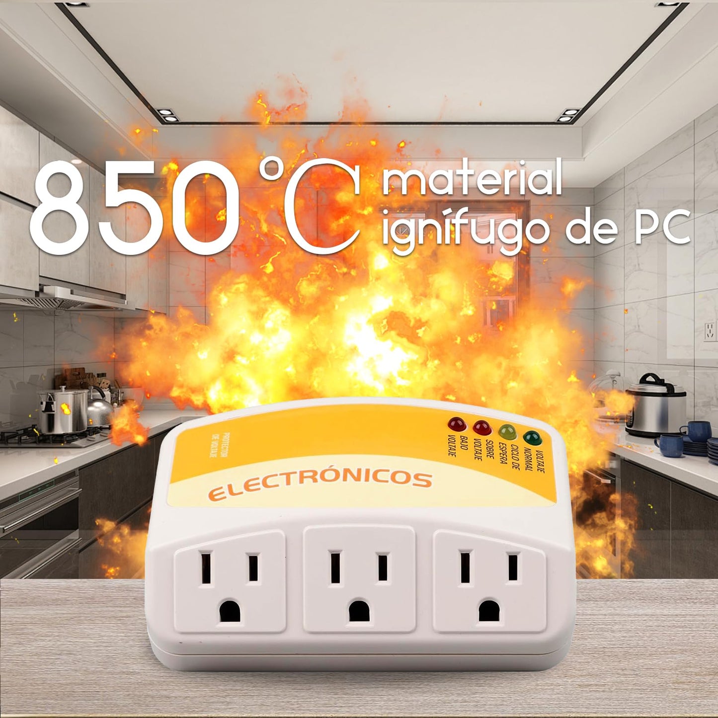 Protector de Voltaje de 3 Tomas Protege Contra Sobretensiones para Refrigerador, Congelador, Lavadora y Más