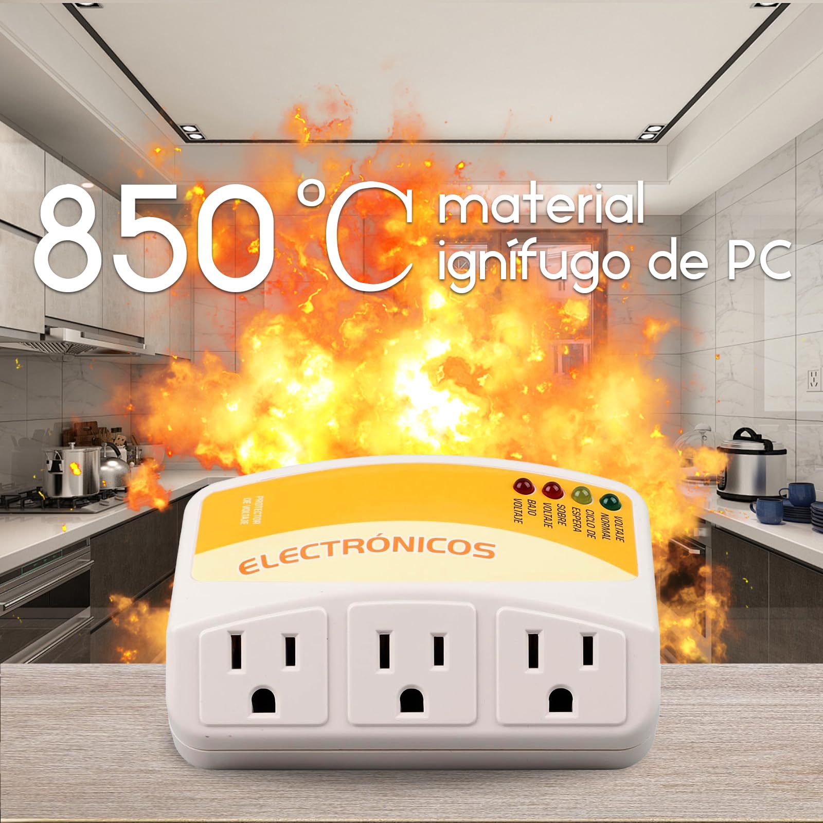 Protector de Voltaje de 3 Tomas Protege Contra Sobretensiones para Refrigerador, Congelador, Lavadora y Más