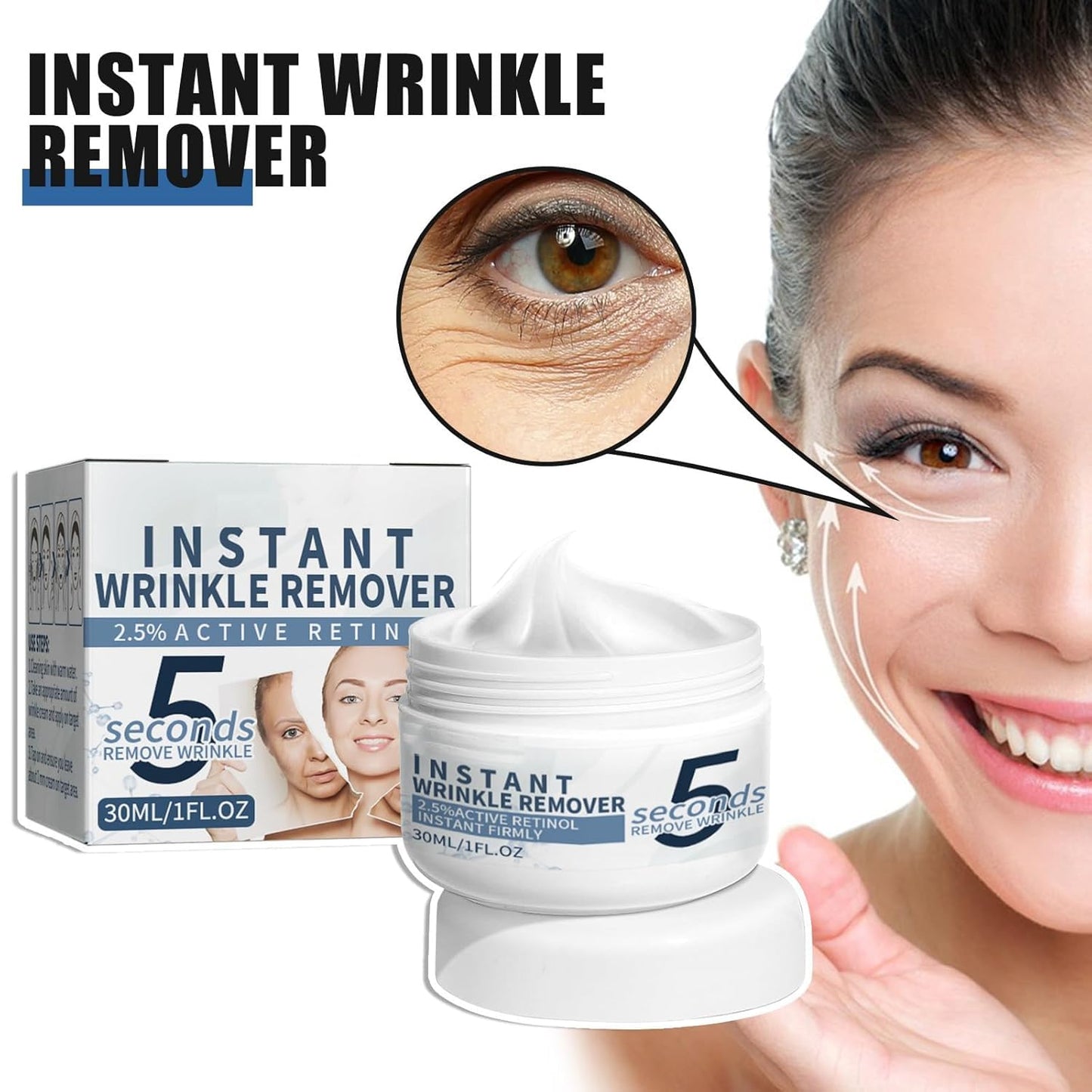 Crema Antiarrugas Con Retinol en 5 Segundos,Crema Facial Antiarrugas,Removedor Instantáneo de Arrugas,Crema Facial Hidratante Lifting,Crema Facial Reafirmante o Para Mujeres