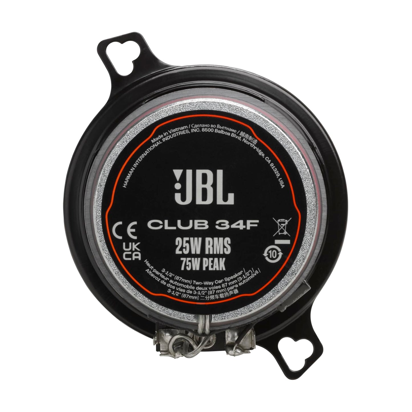 JBL Club 34F - Altavoz bidireccional de 87 mm, Pico de 75 vatios, 25 vatios RMS, sensibilidad (@ 2.83V): 89dB, Respuesta de frecuencia: 90Hz - 20kHz, impedancia Nominal: 3.0 ohmios