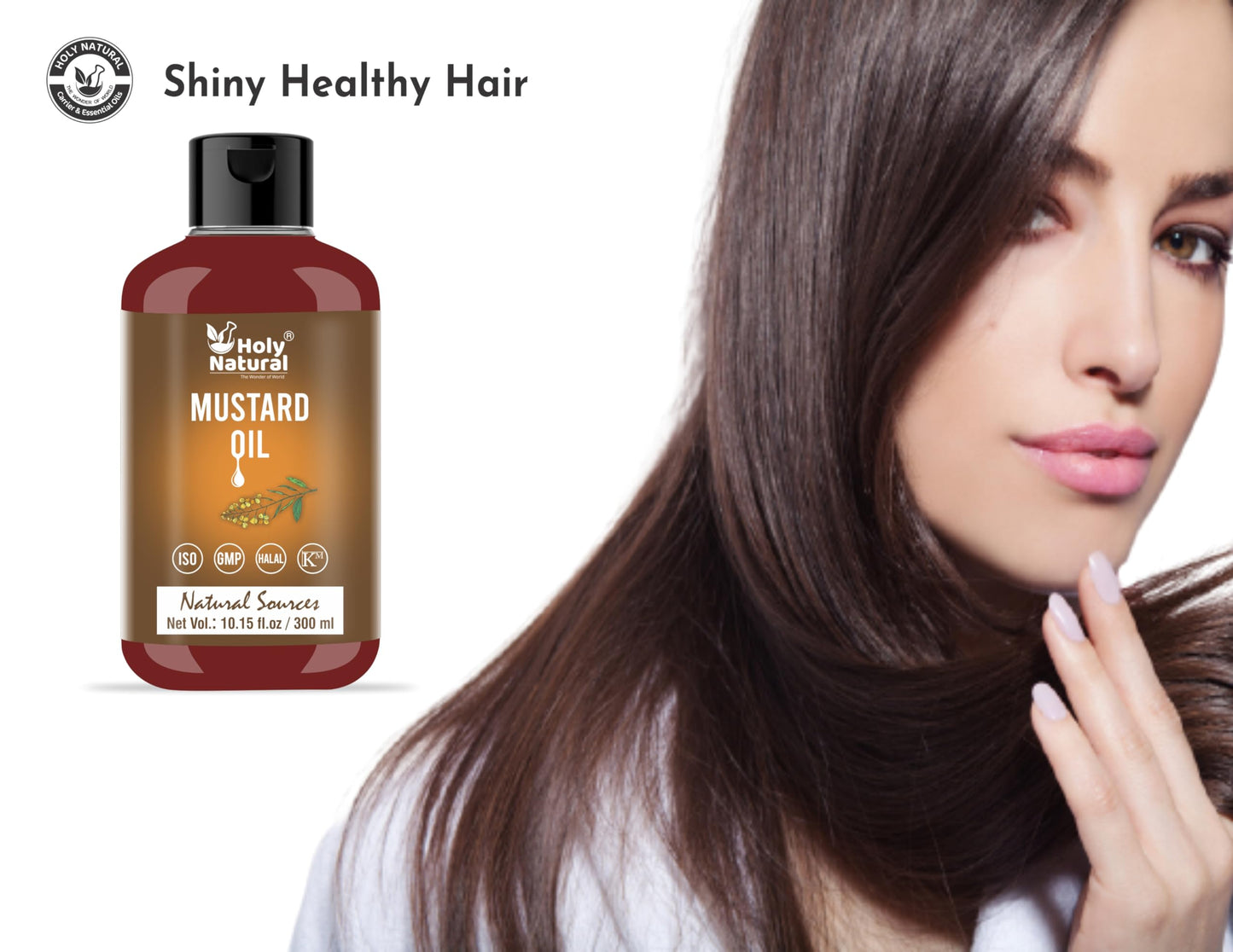 Holy Natural - The Wonder of World Aceite de mostaza orgánico certificado USDA (300 ml) - 100% puro y natural, prensado en frío, sin OMG, sin tratar y sin refinar