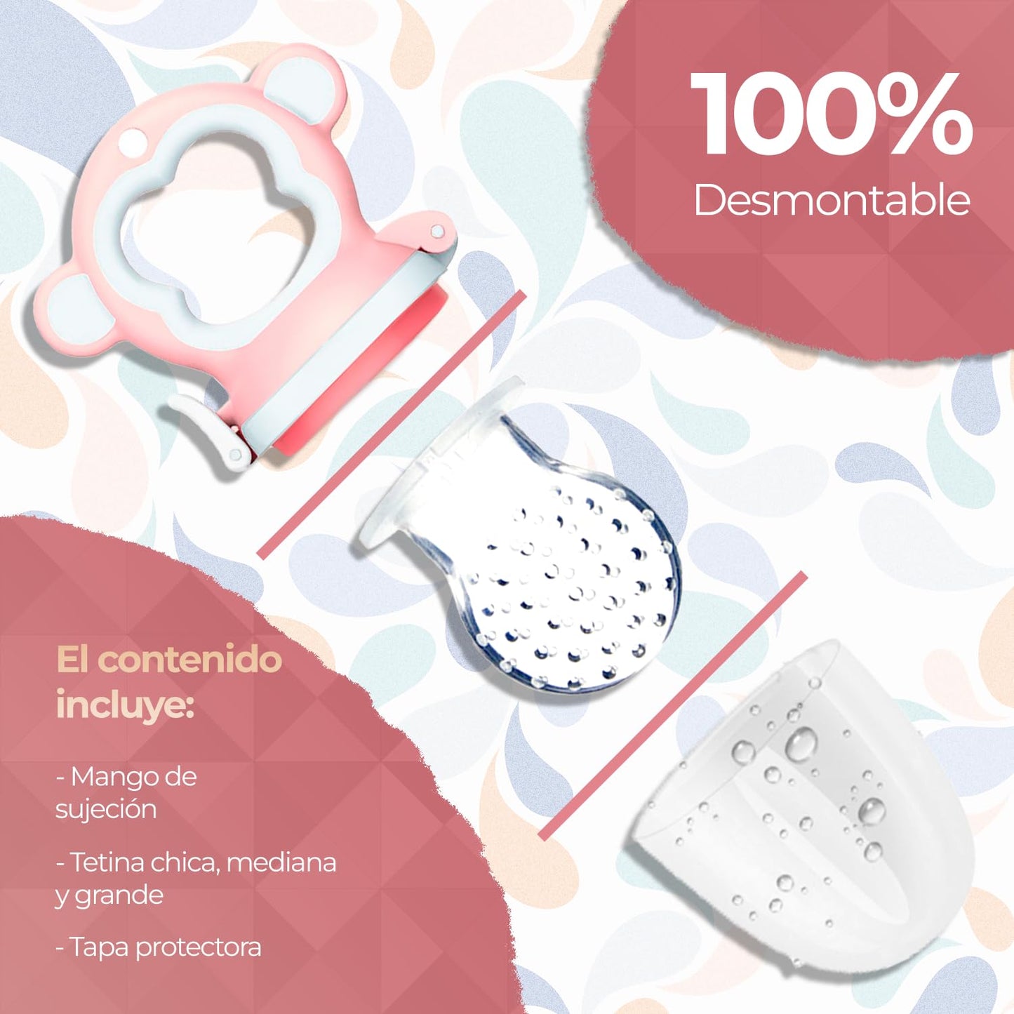 Chupón alimentador para frutas y papillas con seguro y tapa, 4 meses, dibujos animados (monkey rosa)