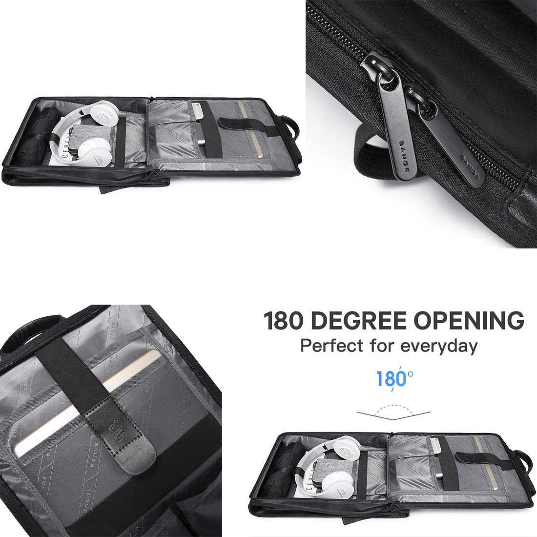 Mochila para Portátil Bange Negro Impermeable y Antirrobo