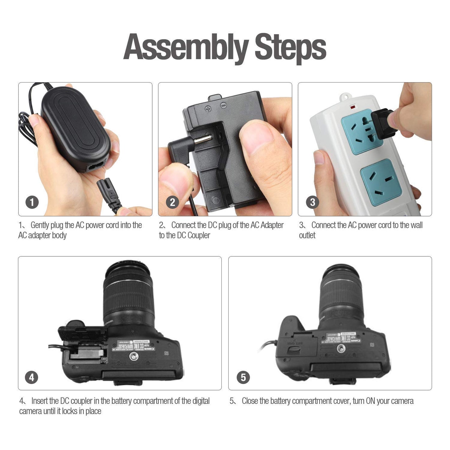 ENEGON ACK-E10, Adaptador de alimentación de CA DR-E10 Acoplador CC Kit Cargador batería simulado para Canon EOS Rebel T3 T5 T6 T7 Kiss X50 X70 X80 X90 EOS 1100D 1200D 1300D 1500D 2000D 4000D