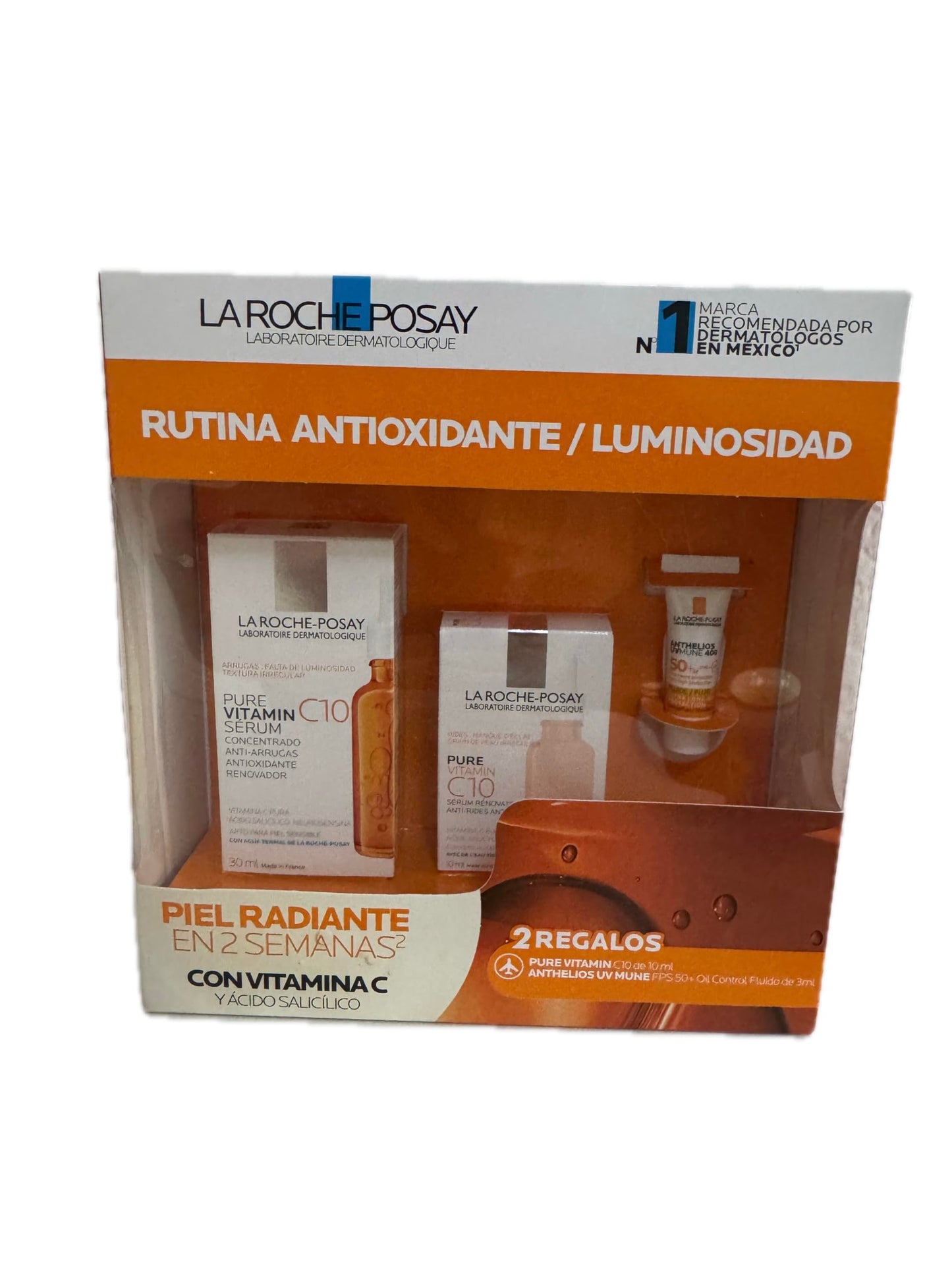 La Roche-Posay Pure Vitamin C10 Sérum Antioxidante, Luminosidad y Textura, Con Vitamina C y Ácido Salicílico, 2 Regalos