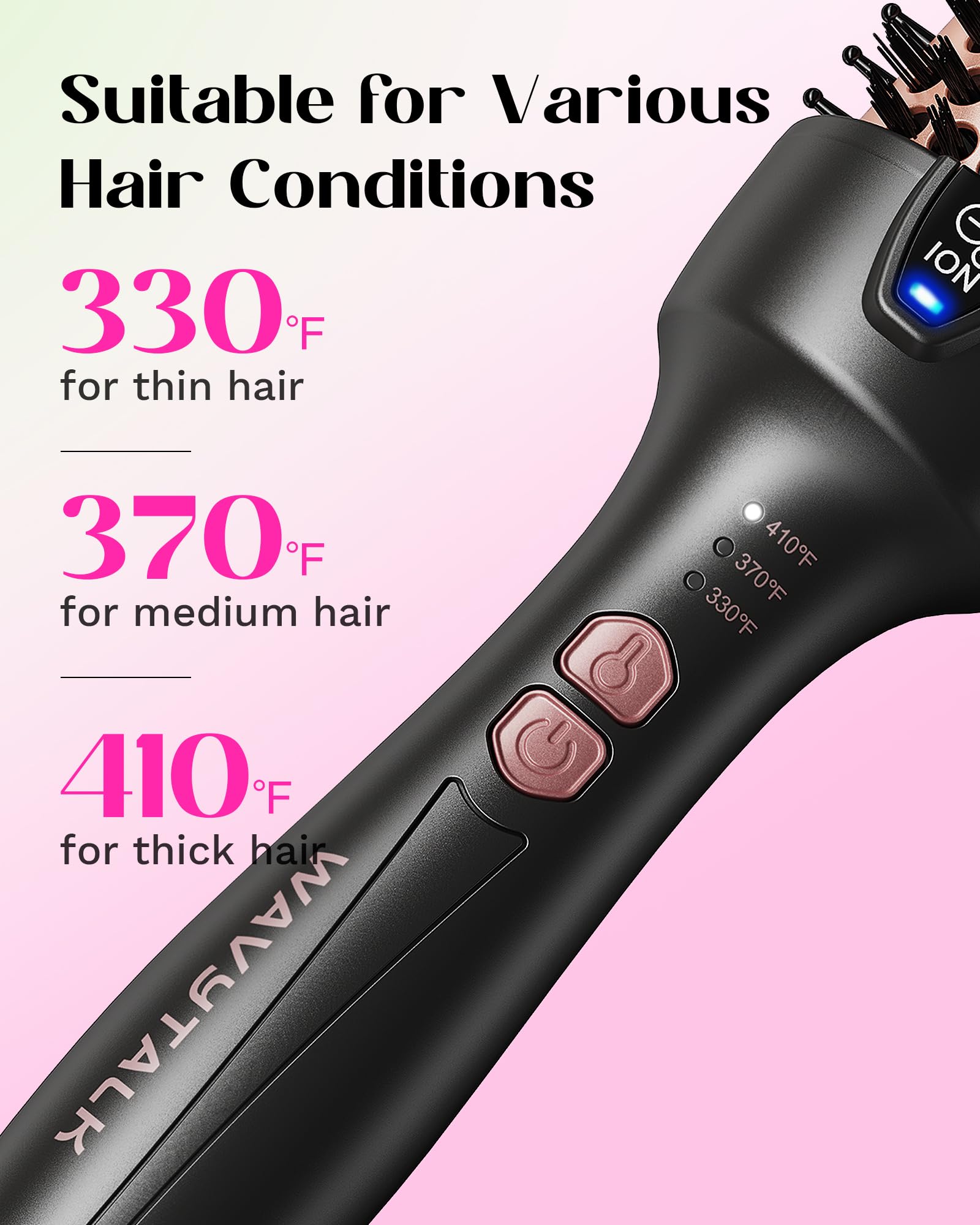 Wavytalk Pro - Cepillo térmico para aspecto soplado, cepillo redondo iónico de 1 1/2 pulgadas que hace que el cabello sea más suave, cepillo térmico redondo de doble voltaje obtenga rizos naturales,