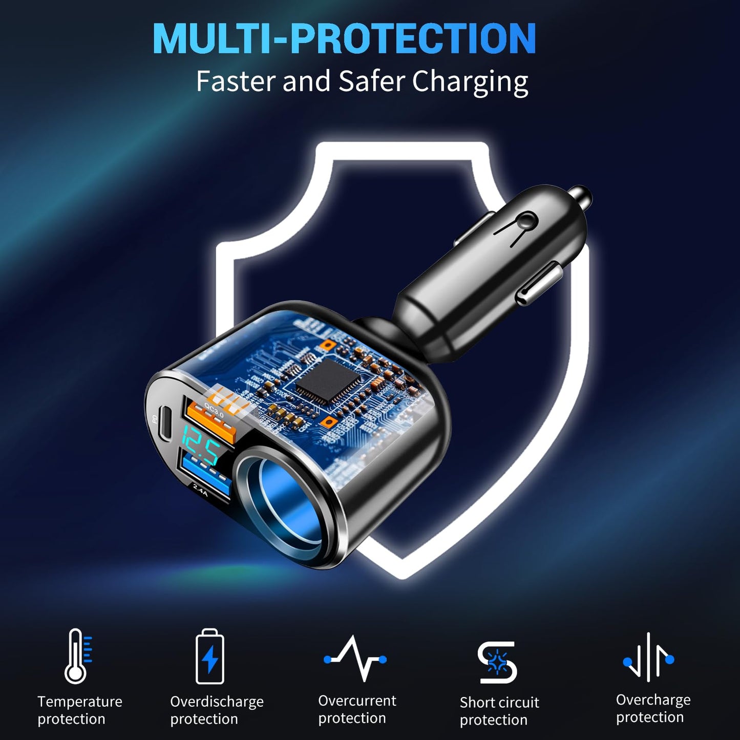 Cargador de coche USB C, PD de 30 W tipo C, cargador rápido de coche de 90 W, adaptador de enchufe para encendedor de cigarrillos, compatible con iPhone 16 Pro Max Plus 15 14 13 XS Samsung GPS