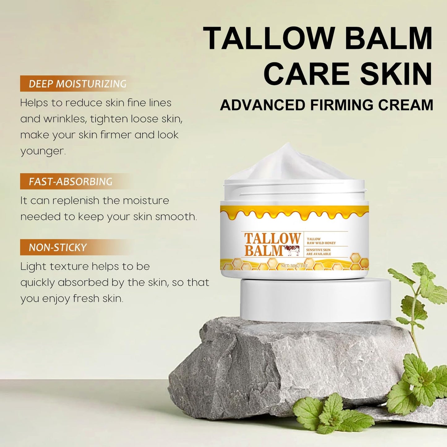 Crema Facial De Sebo De Res, BáLsamo De Sebo OrgáNico Y Miel, BáLsamo De Sebo Para El Cuidado Hidratante De La Piel Corporal (30G)
