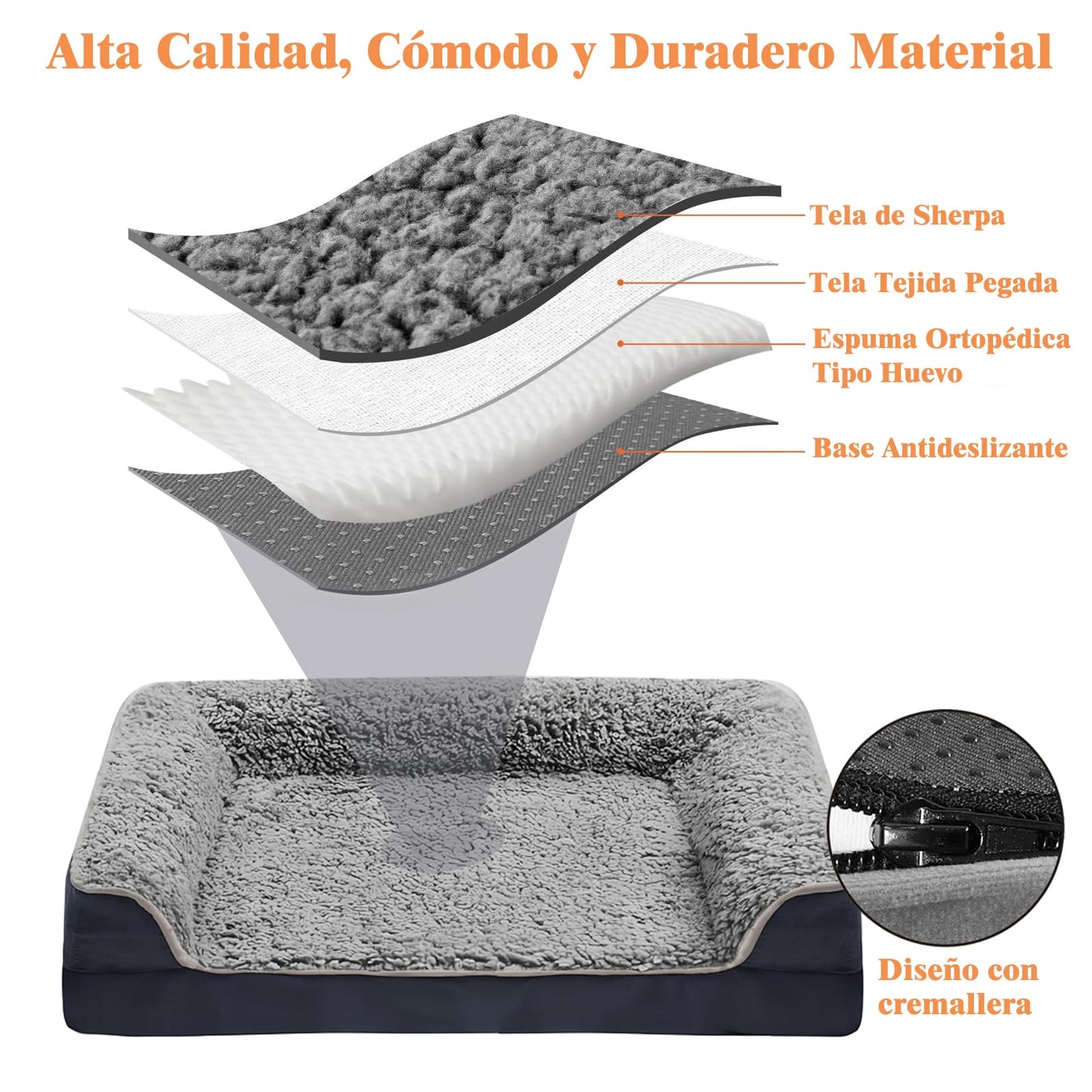 Lumewave Cama para Perro, Cama Ortopédica para Perros Extra Grandes, Cama L con Cojín Lavable, Sofá para Perros con Funda Removible y Fondo Antideslizante (Grandes Dimensiones, Gris)