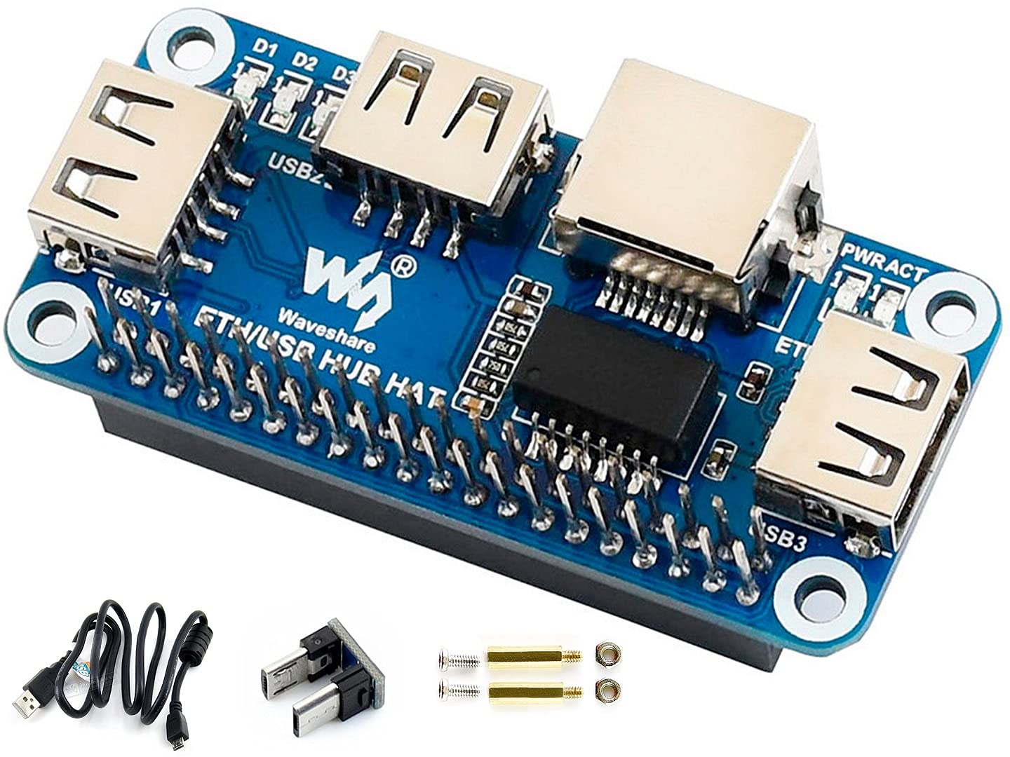 Placa de Expansión Ethernet USB HUB HAT Raspberry Pi con Puerto RJ45 y Puertos USB