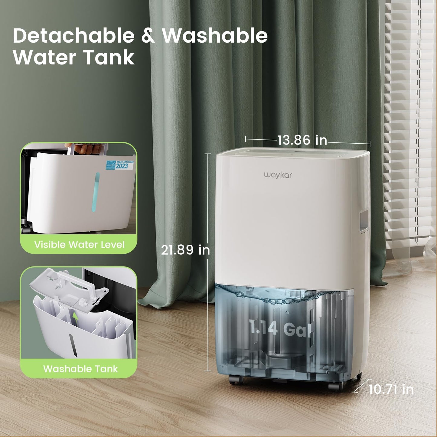 Deshumidificador Waykar Blanco 80 Pints Energy Star para Grandes Espacios y Hogares