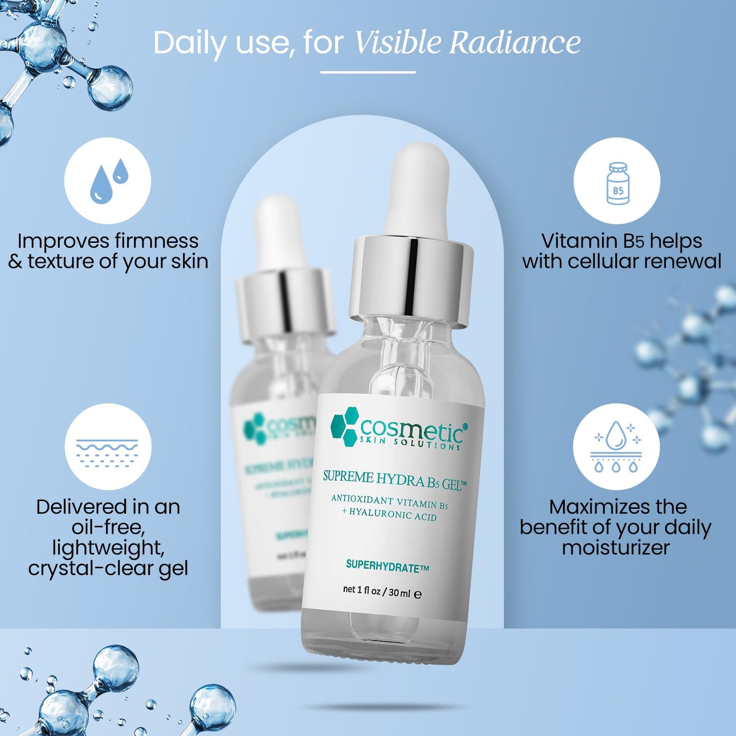 Best Pro Size Hydra B5 Gel Advanced Formula + 2 fl oz / 60 ml - Moisture-enhancing gel enriched with vitamin B5 and hyaluronic acid. Intensive hydration, H20 retension & firming. by Cosmetic Skin Solutions LLC