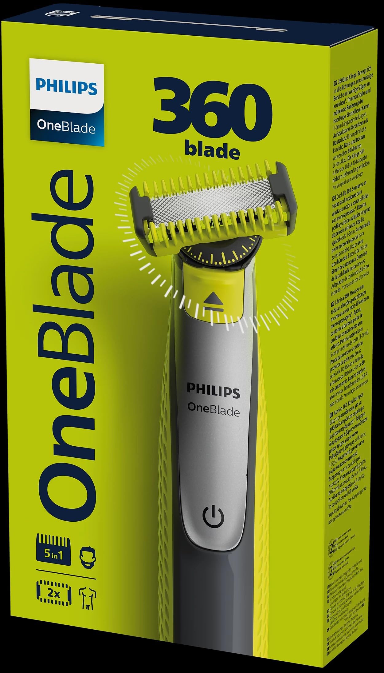 PHILIPS - Afeitadora OneBlade 360 cara, cortadora de barba eléctrica híbrida y afeitadora con 5 en 1 CombQP2730 20 (QP2730/20)