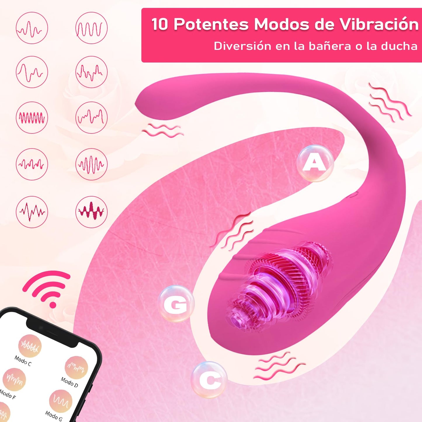 Vibrador EHRHDKNS Rosado con Control de APP y 10 Modos para Mujer