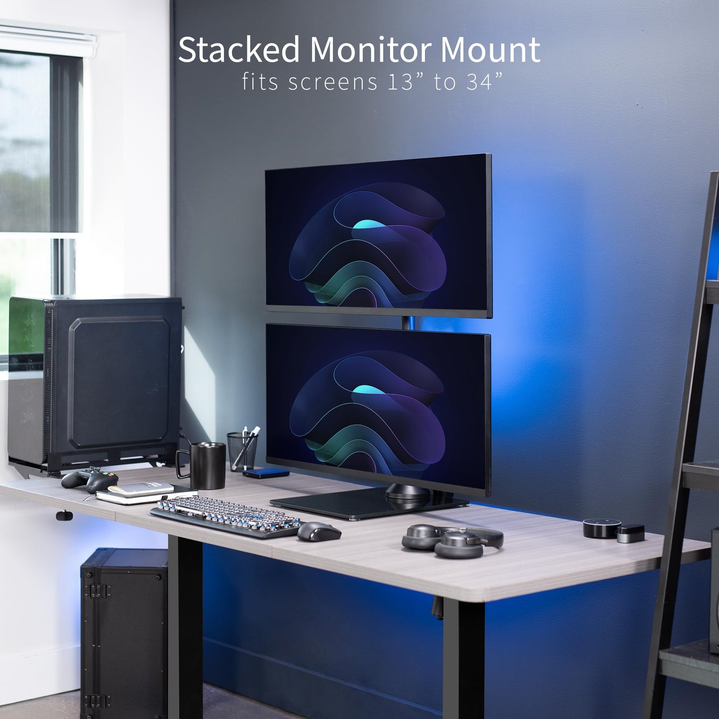 Soporte de Computadora VIVO Negro para Monitor Dual en Vidrio Templado