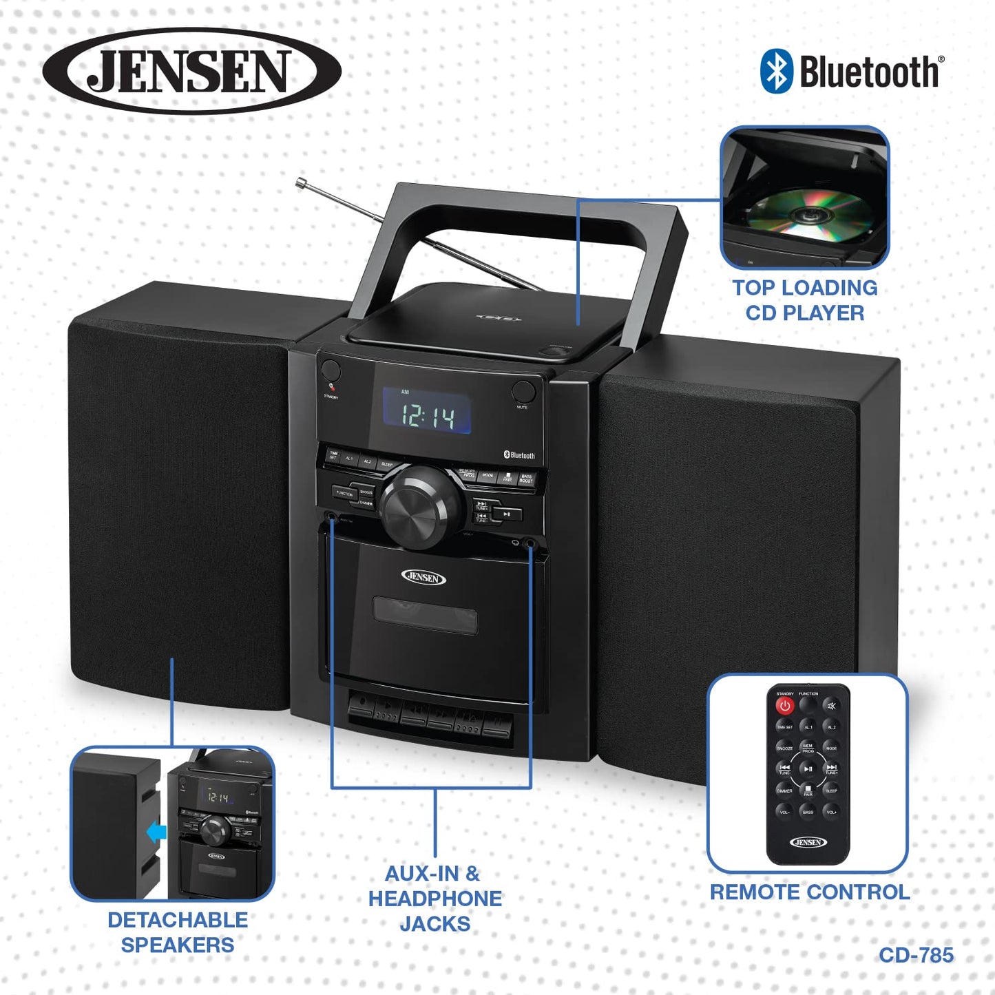 Jensen® - Sistema de música de CD estéreo portátil con Casete y Radio Digital Am/FM