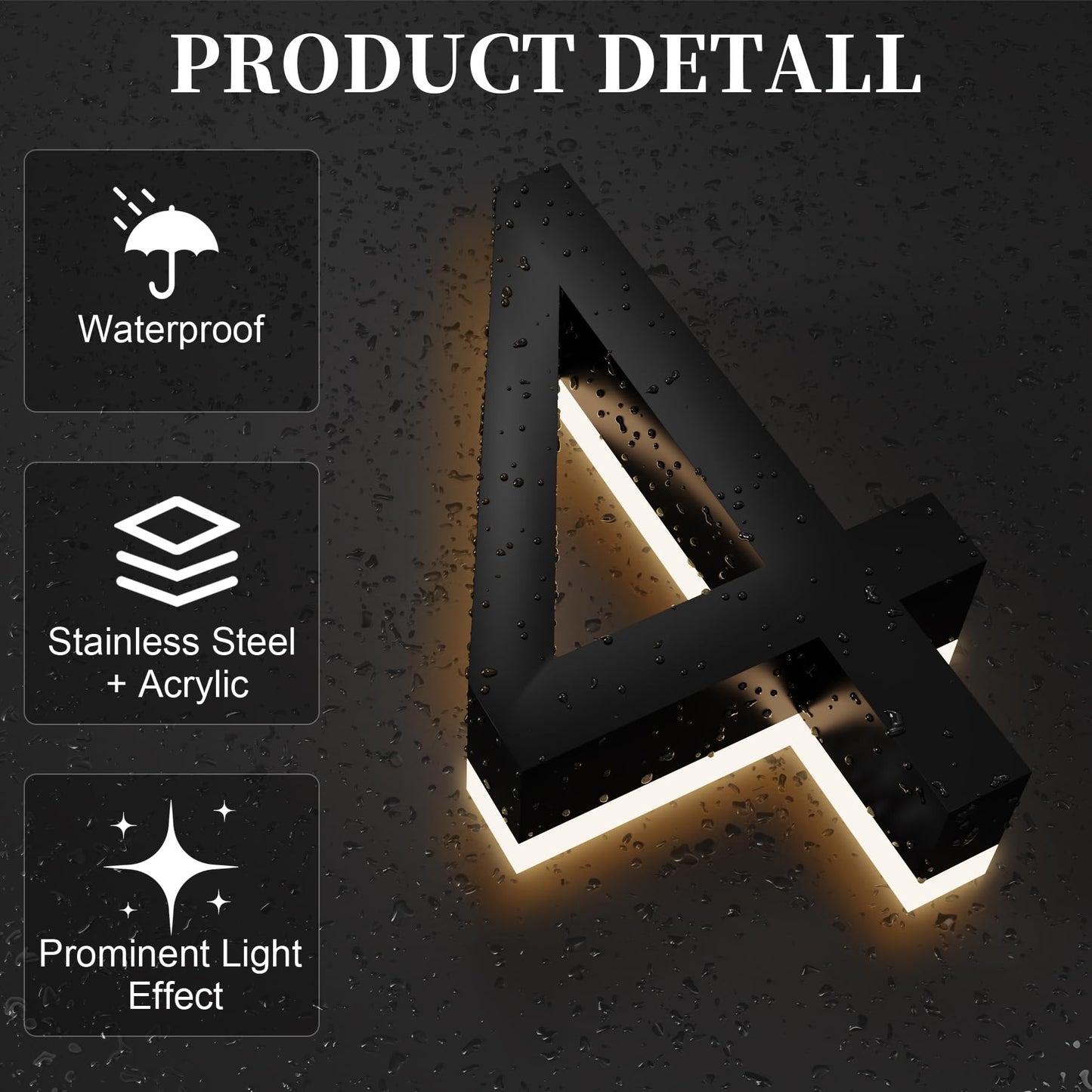 Números de Casa LED MIDIT Acero Inoxidable Acrílico Retroiluminados 7 Pulgadas Impermeables