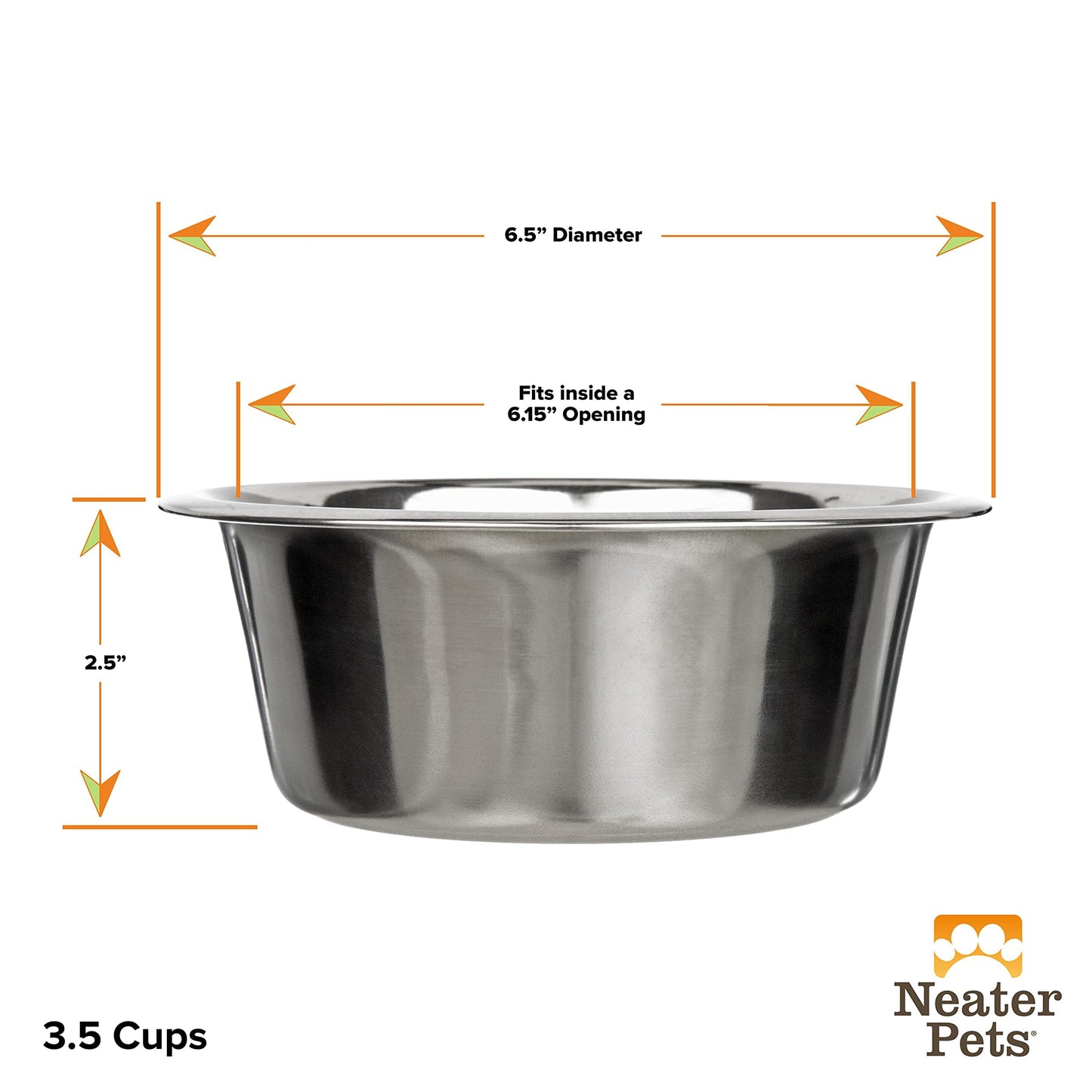 Cuencos de acero inoxidable para perro y gato, plato de repuesto de plato de plato para mascotas de lujo o exprés, marca Neater, plato de metal para comida y agua, Acero inoxidable, 3.5 Cup