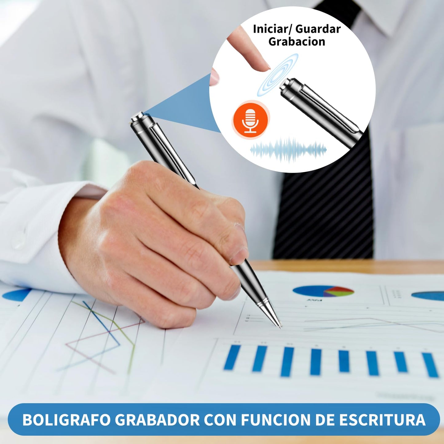 Grabadora de Voz, 64GB Pluma de Grabación Portátil, Reproductor MP3, Micrófono con Cancelación de Ruido, Grabadora Digital Inteligente para Reuniones, Entrevistas, Ampliable 128GB, Capaz de Escribir…