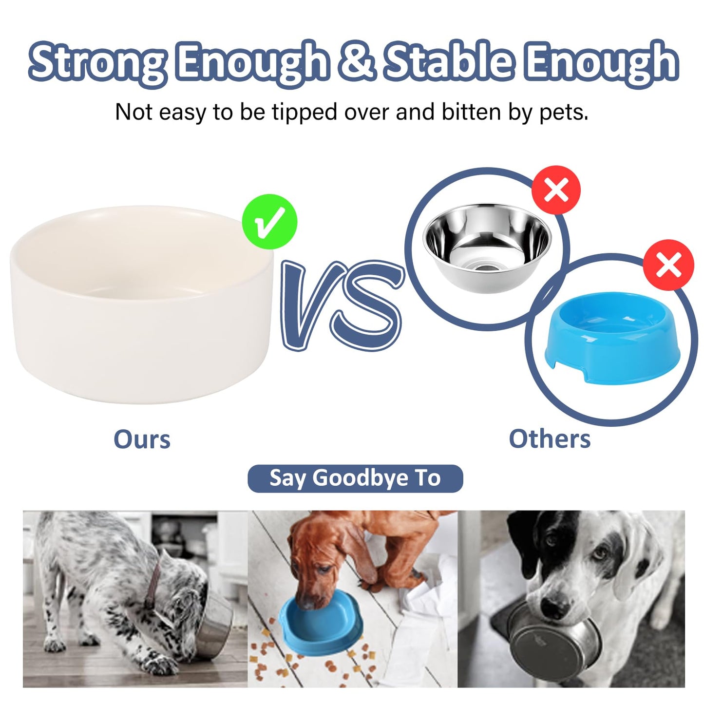 AHX Cuenco De Cerámica para Perros Platos para Perros - Cuencos De Porcelana para Alimentación para Perros - Tazón Pesado para Perros Anti Punta sobre - Cuenco Profundo para Perros A Prueba De Derr
