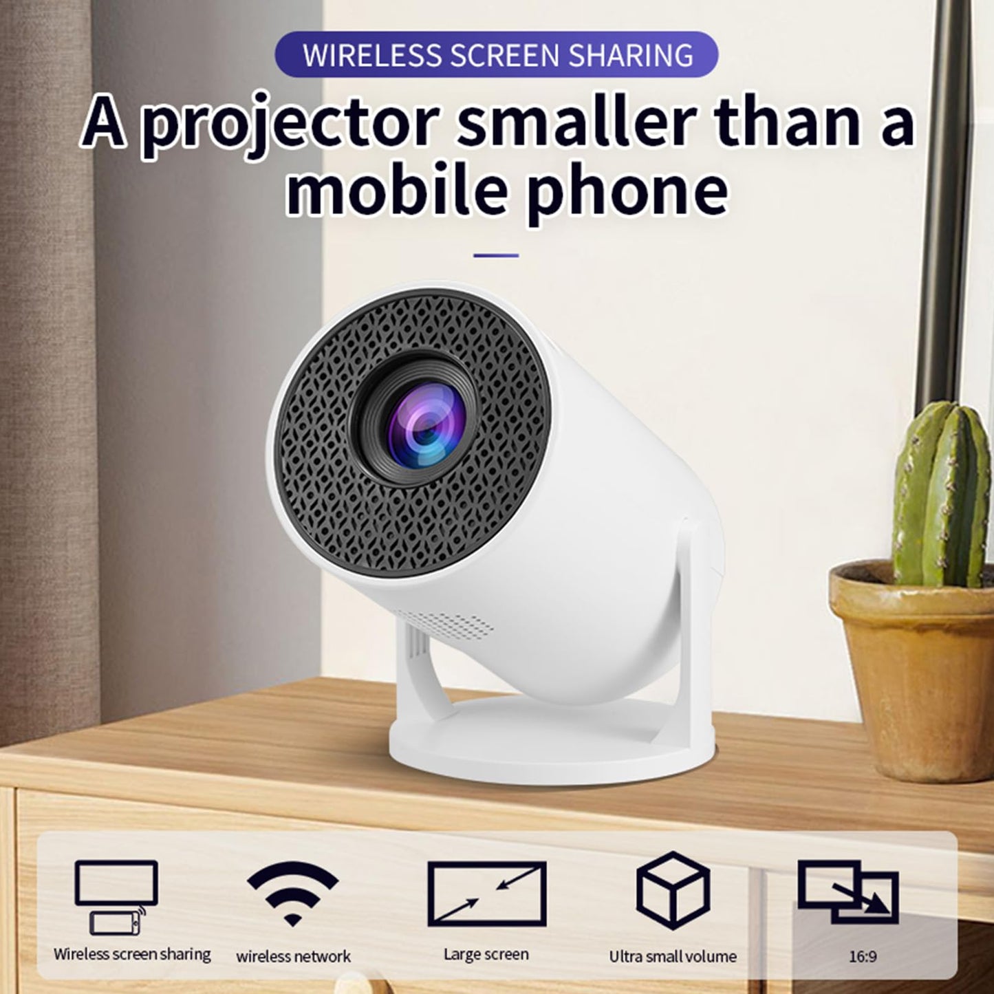 Proyector Portátil Inalámbrico 1080P Ajustable 270° con WiFi y Bluetooth