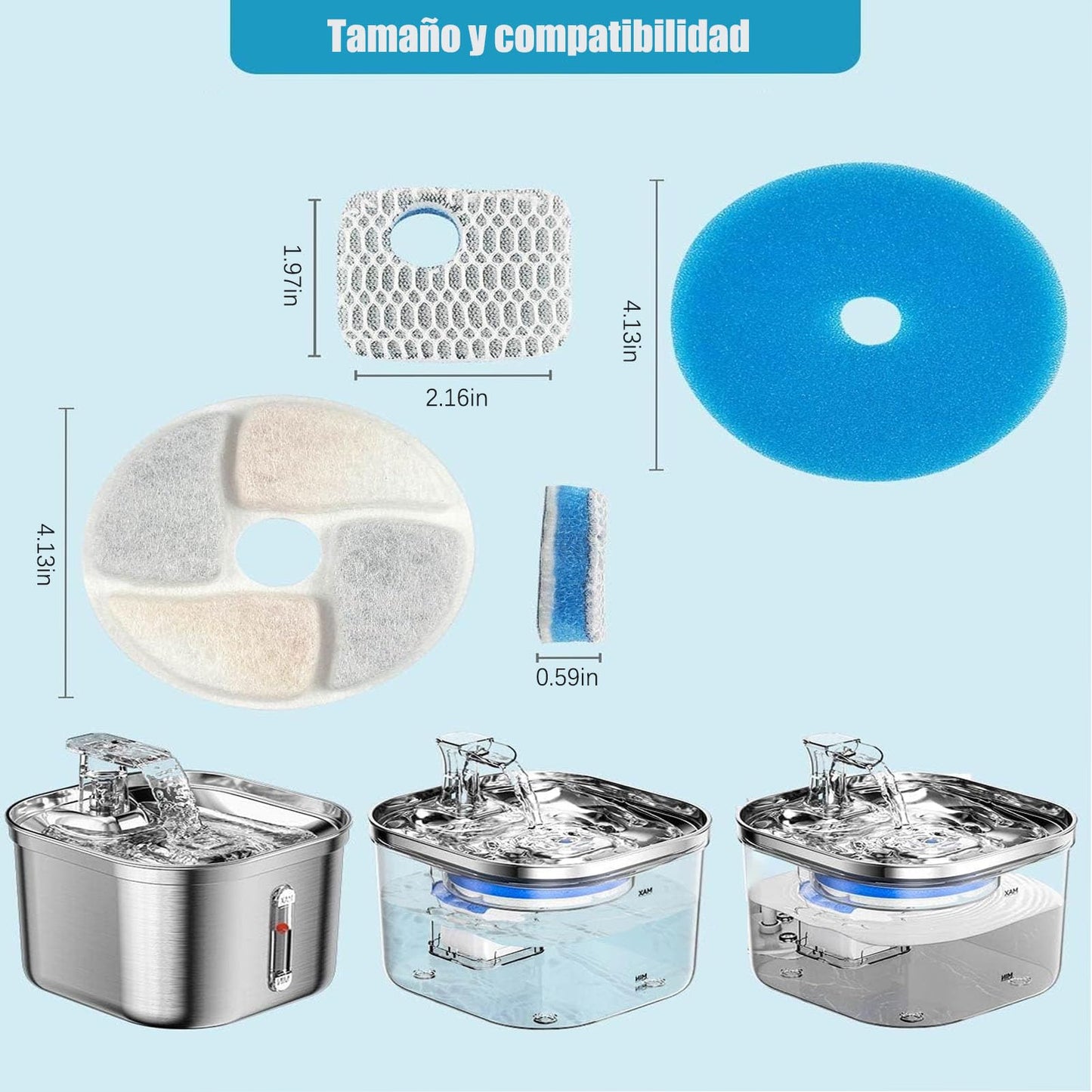 JMKleptobiosis Filtros para Fuente de Gatos,8 Piezas Filtros para Bebederos para Gatos ,Triple Sistema de Filtración, Filtro para fuente de agua para mascotas con resina y carbón activado
