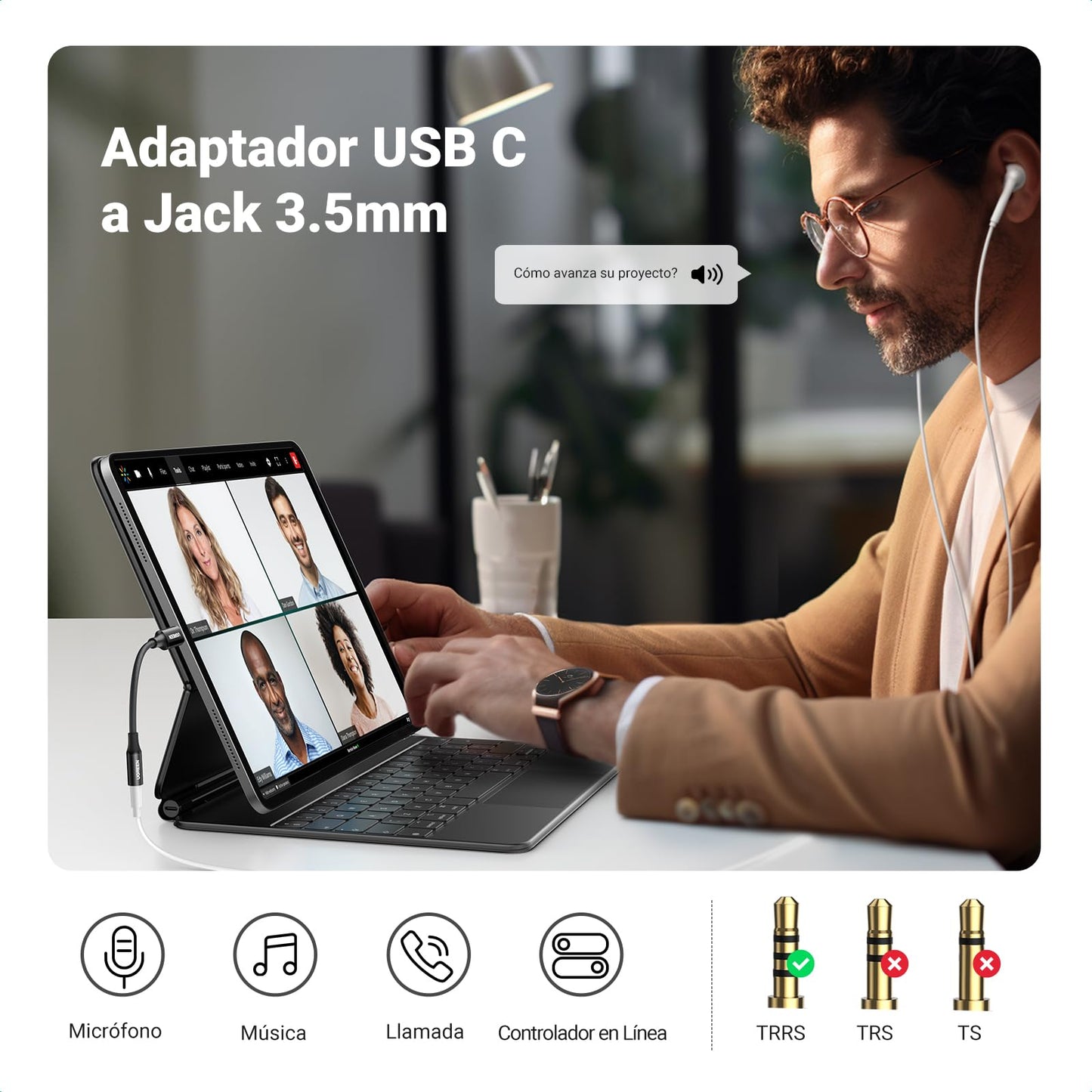 Adaptador USB C UGREEN Blanco Chip DAC HiFi Audio para Auriculares