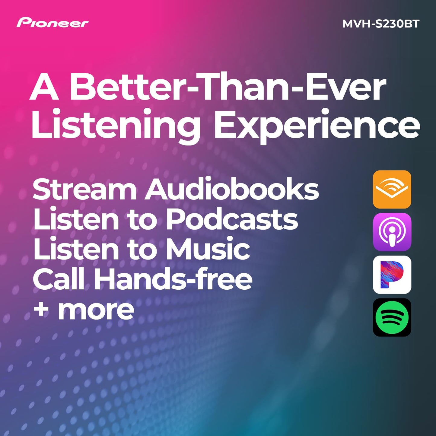 Pioneer MVH-S230BT Bluetooth estéreo de Coche con entradas USB, conectividad de Smartphone, Llamadas Manos Libres