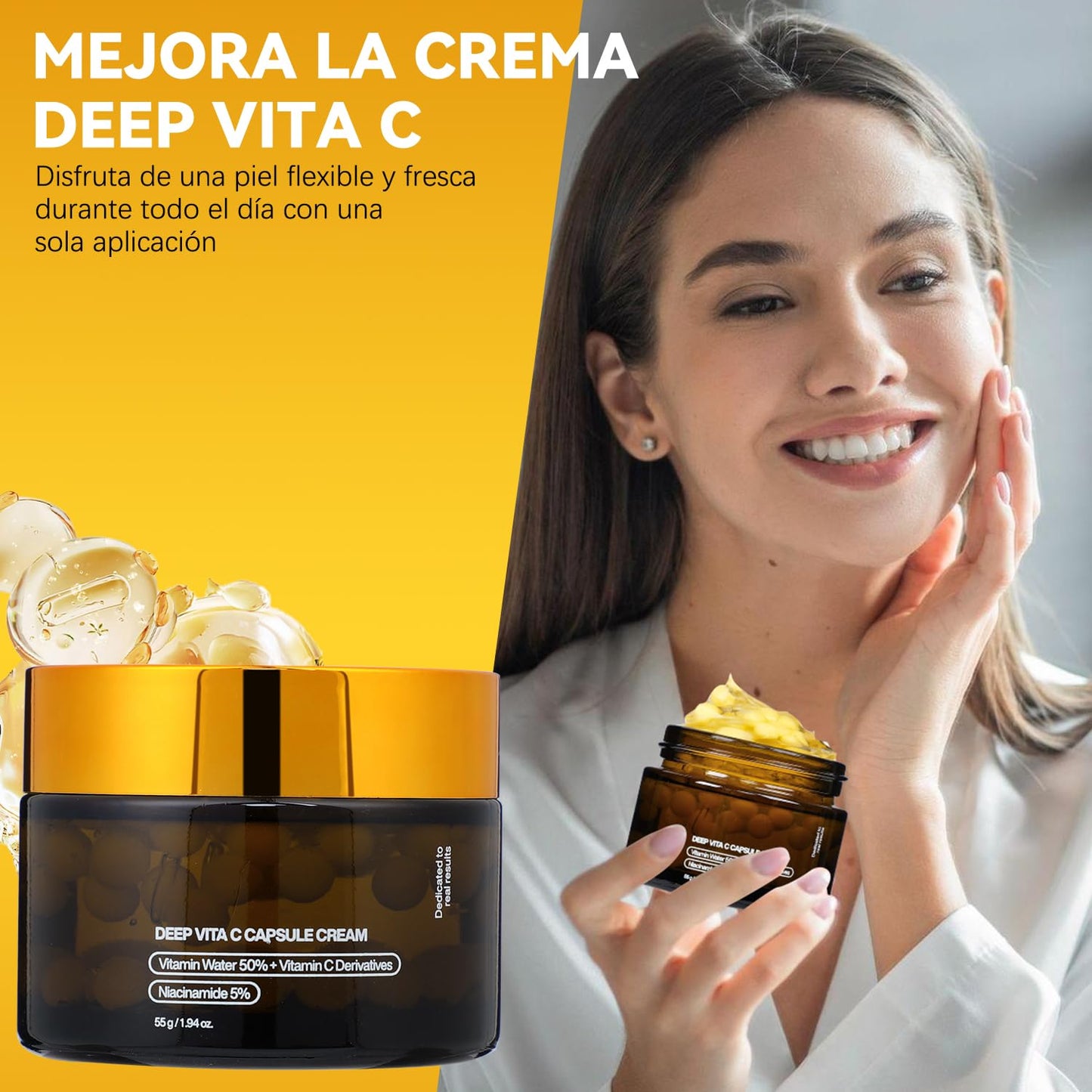 LUSCOR Deep Vitamin C Capsule Cream,Crema en cápsulas Deep Vita C,Gold Capsule Moisturizer,Para antiarrugas y aclaración de la piel: gel transparente, humectante e hidratante