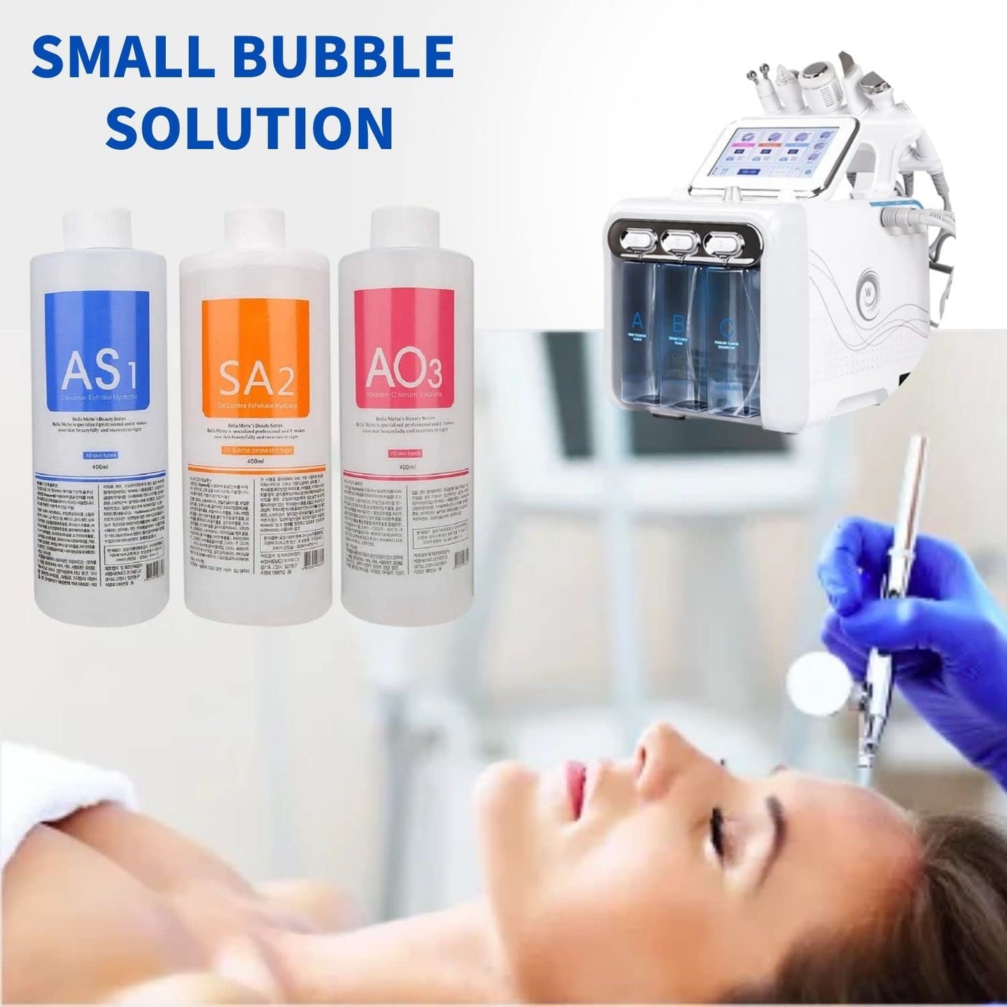 Crowsuggy Aqua Peeling Solution, Top Salon Skin Scrub, Hydra Skin Scrub Solución especial, solución de burbujas pequeñas (3 botellas x 400 ml)