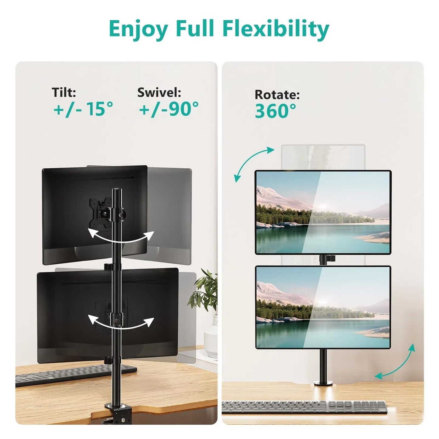 Soporte de Computadora WALI Negro de Monitor Dual para Pantallas de hasta 27 Pulgadas con Base de Ojal Opcional