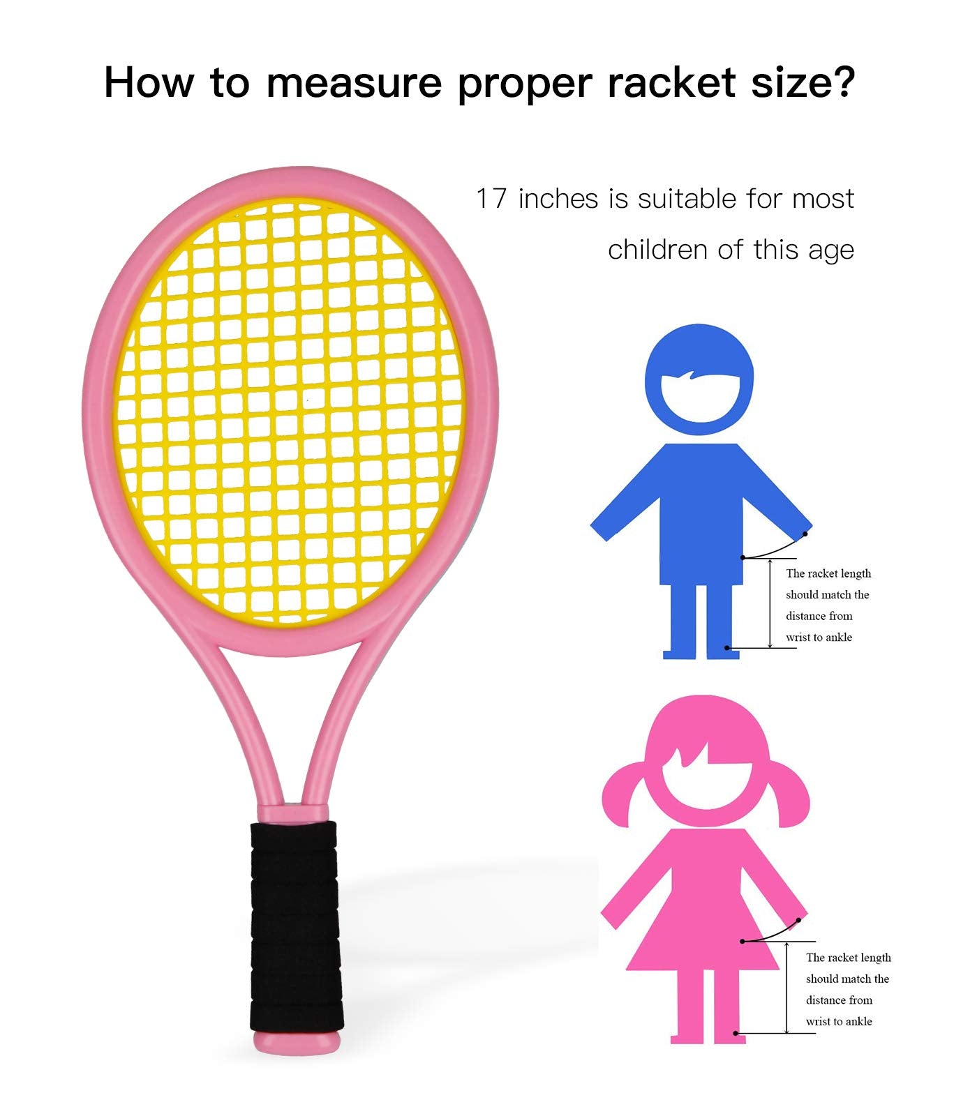 Juego de Tenis para niños, Raqueta de Tenis de plástico de 17 Pulgadas con 2 Pelotas Suaves y 2 Pelotas de Tenis para niños, para Jugar al Aire Libre/Interior