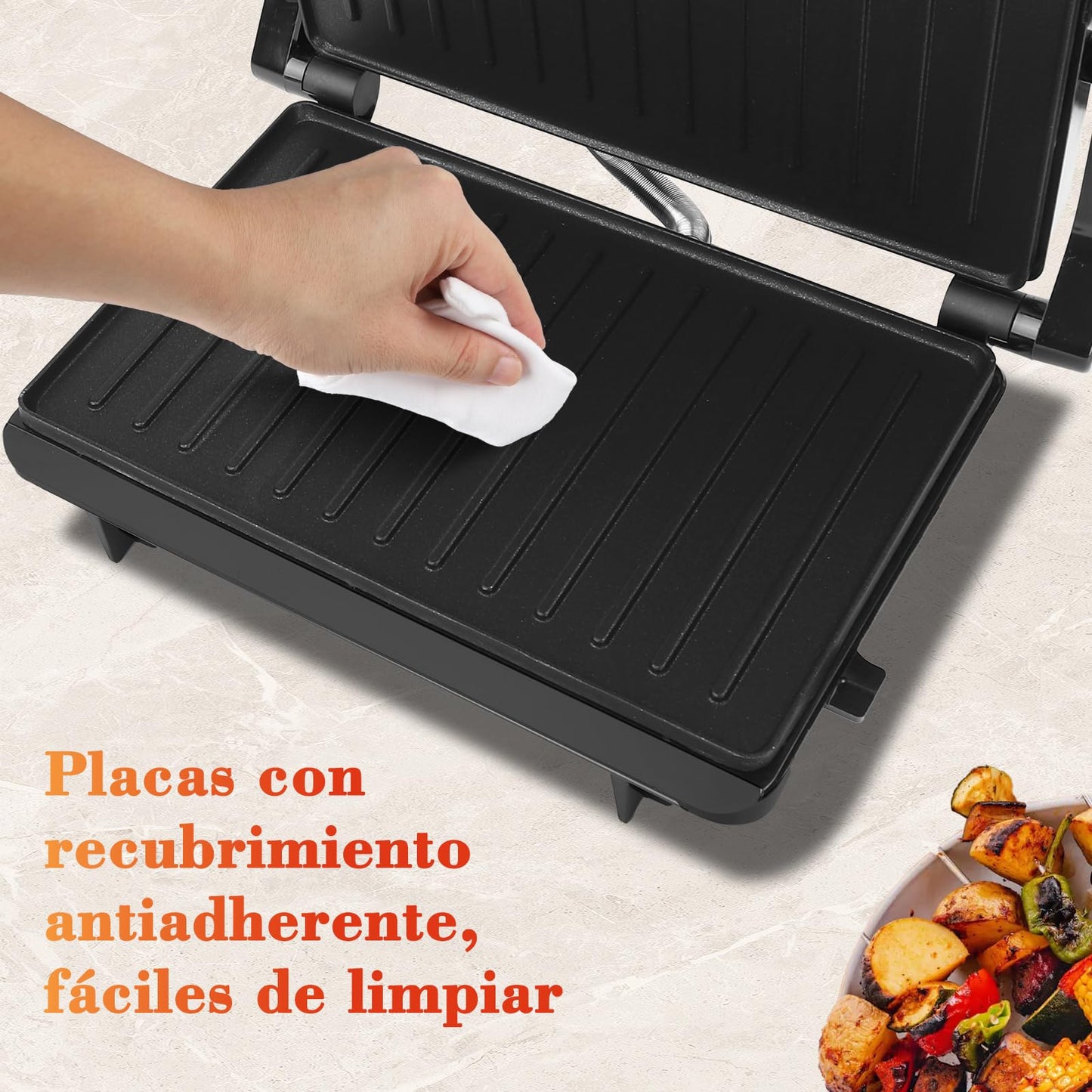 Aigostar Sandwichera Electrica, prensa de panini de doble cara, 750W, Recubrimiento Antiadherente, Con luz indicadora y fácil de limpiar.
