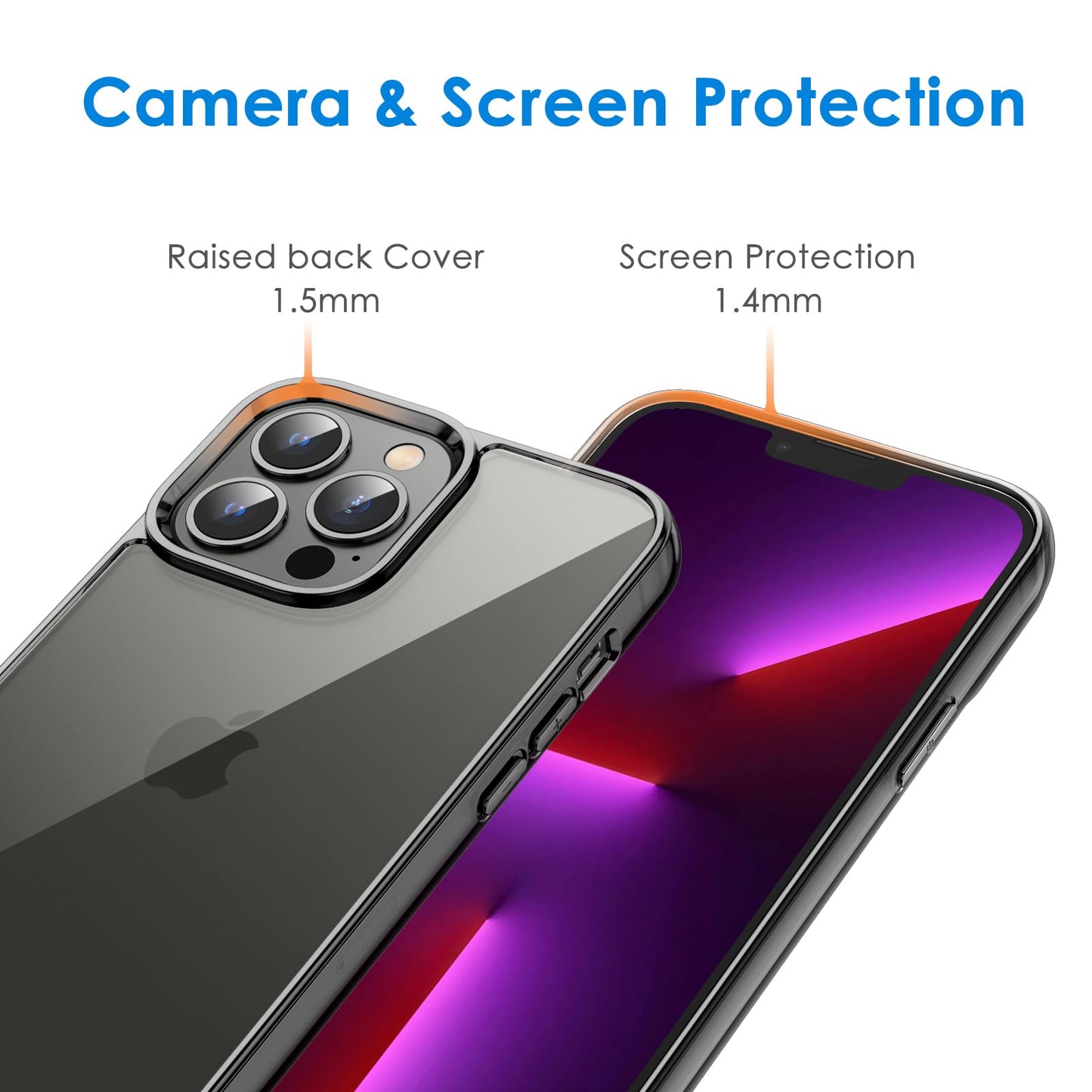 JETech Funda para iPhone 13 Pro MAX 6,7 Pulgadas, Anti-Amarillo Carcasa de Parachoques Prueba Golpes, Respaldo Transparente Antiarañazos (Negro)