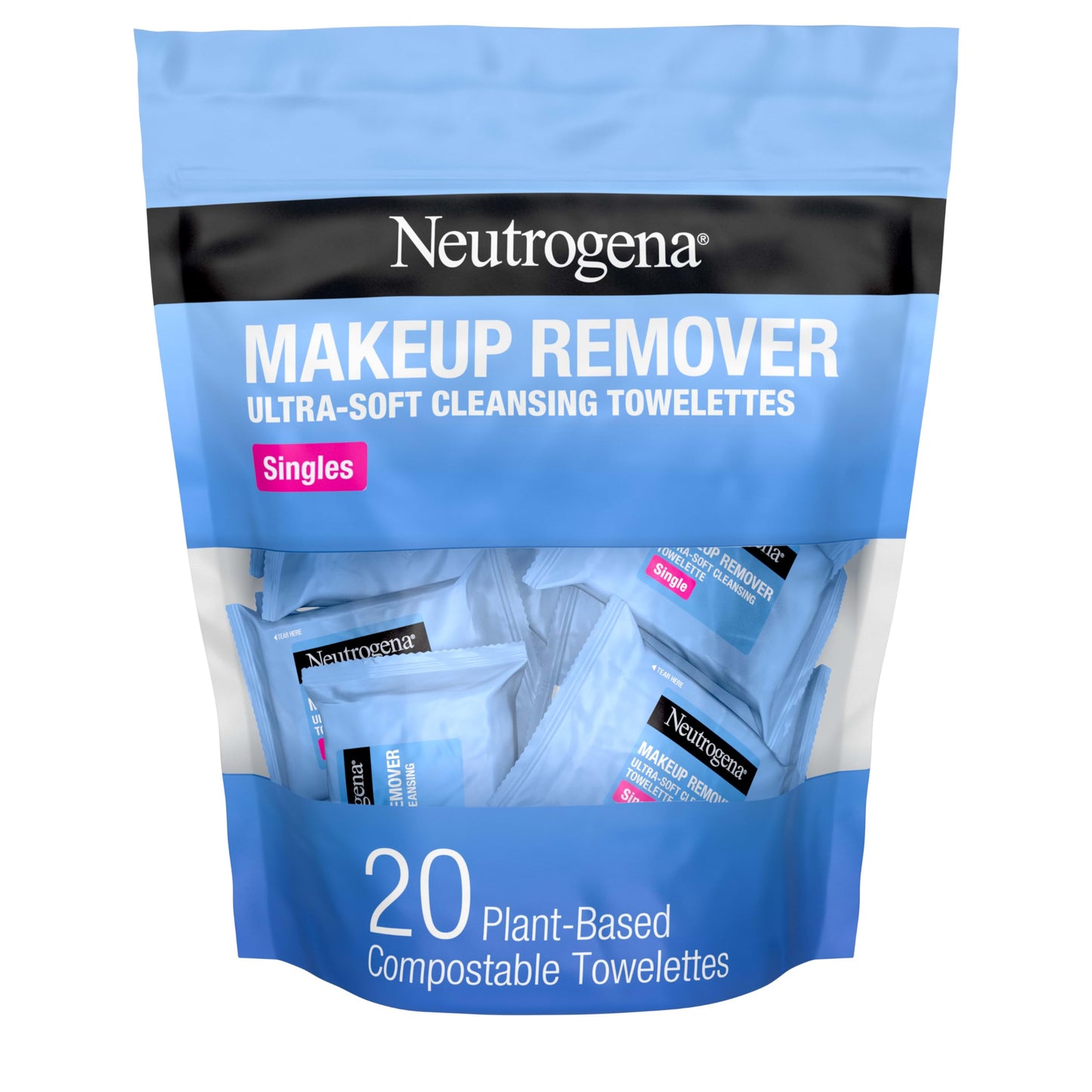Makeup Remover Cleansing Towelette Singles Individually Wrapped, 20 Pre-moistened Towelettes