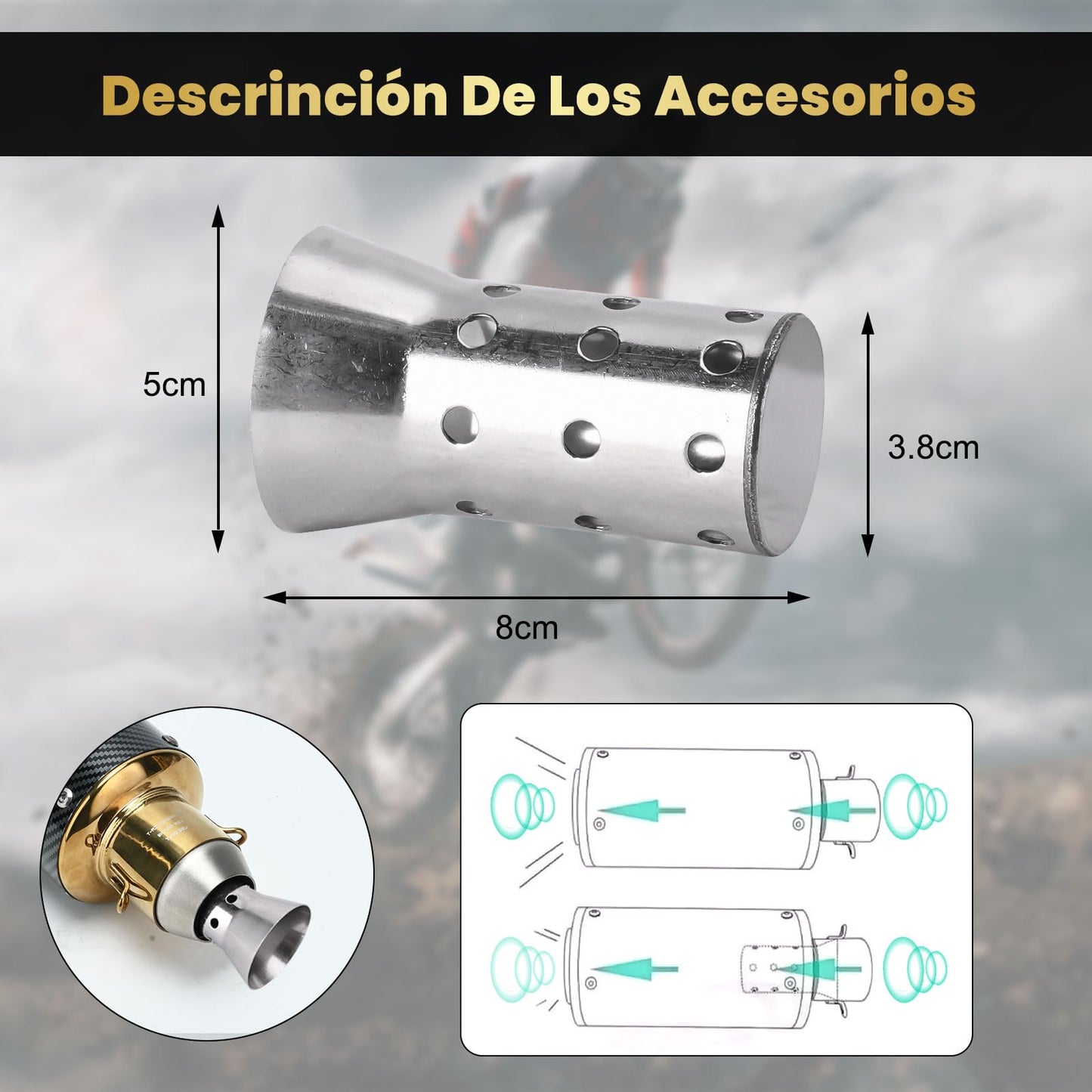 Kayoosi Escape de Moto, Tubos de Silenciador de Escape Universal de 51mm, Tubo de Escape de Acero Inoxidable para Motos, Street Bikes, Dirt Bikes (Fibra de Carbono Dorado)