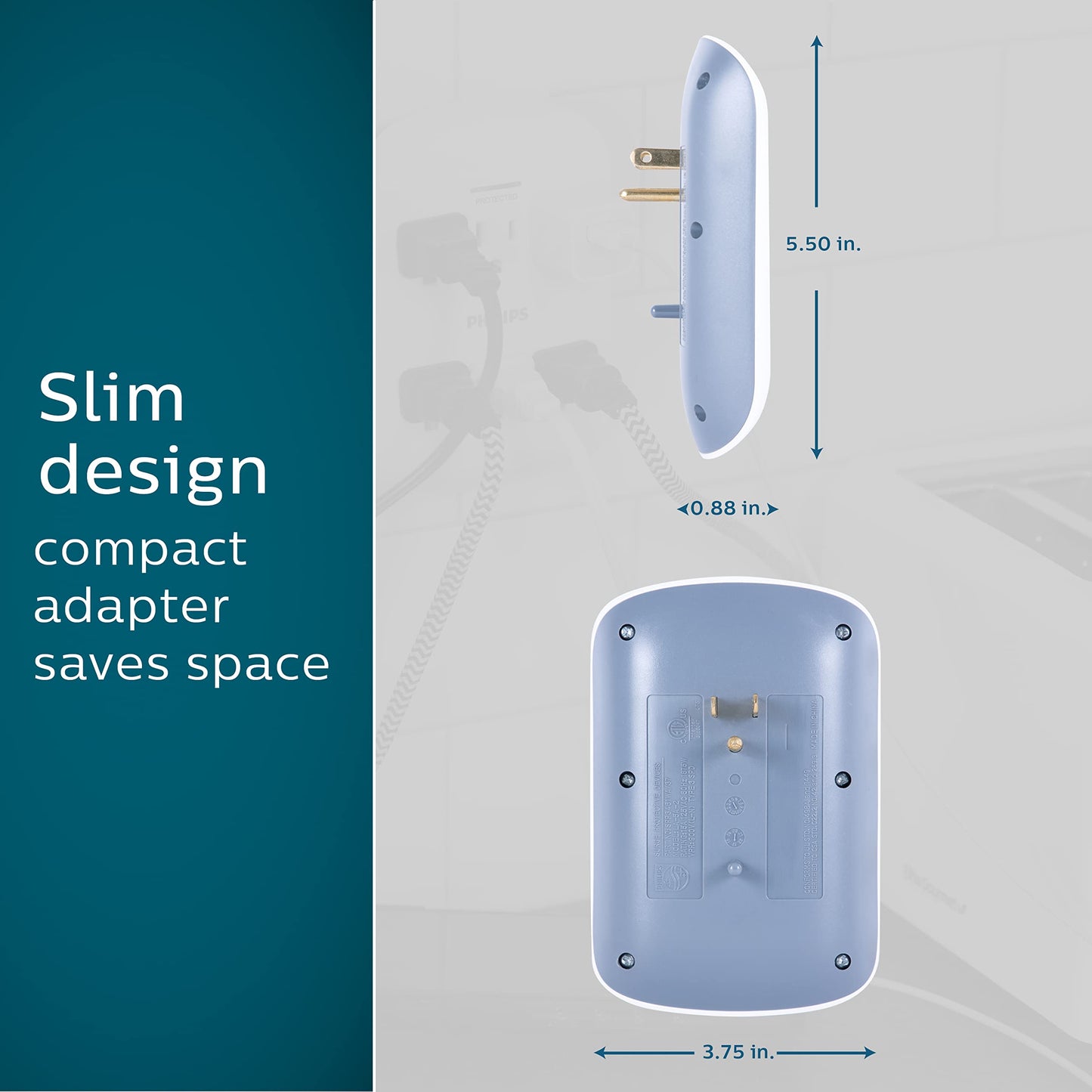 Multicontacto de Pared PHILIPS Blanco con Supresor de Picos y Protección contra Sobretensiones 900 Julios (Paquete de 2)