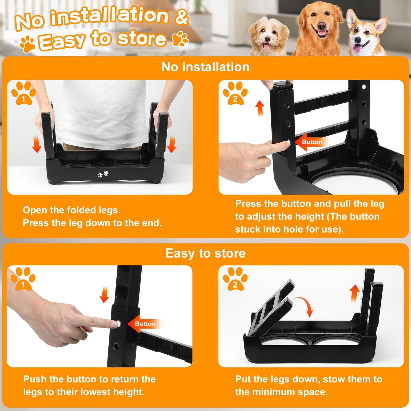 COMESOON SELPONT Bowls Slow Feeder with No Spill Dog Water Bowl 4 Height Adjustable Raised Dog Bowl Stand for Food and Water, Non-Slip Dog Feeder for Medium Large Dogs, Black