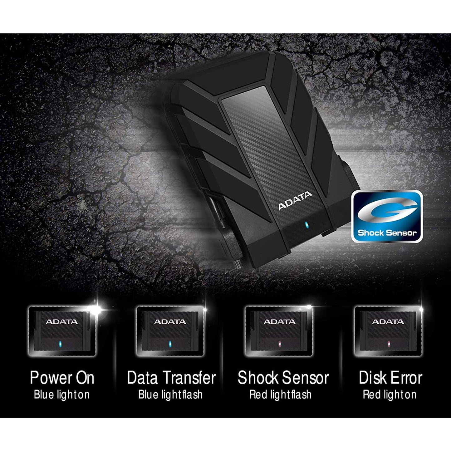 Disco Duro Externo ADATA Negro Resistente a Golpes Agua y Polvo 2 TB Grado Militar