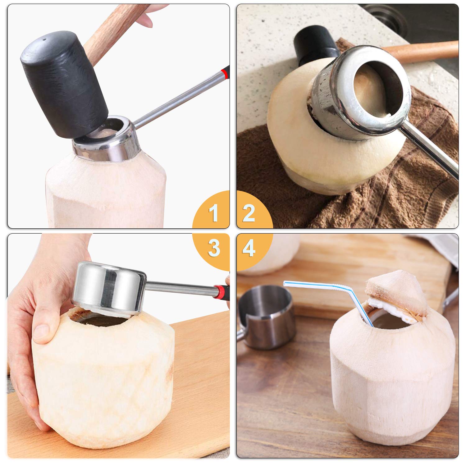 Abrelatas de Coco YiePhiot Acero Inoxidable Seguro y Fácil de Usar
