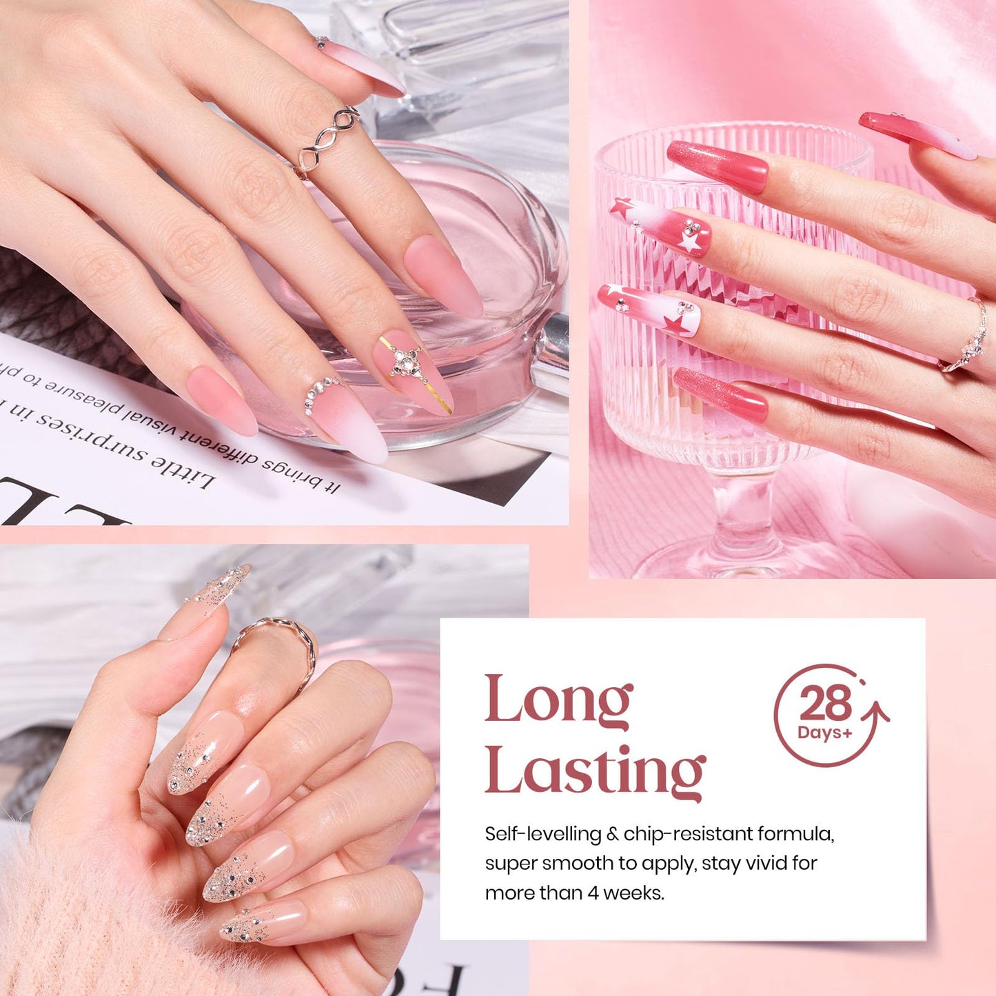 Juego de esmaltes de uñas en gel Beetles Pink Nude, 20 colores neutros, rosa gelatinoso, transparente, con purpurina, color blanco, kit de gel UV Soak Off con capa superior mate brillante de gel base, regalos de manicura DIY