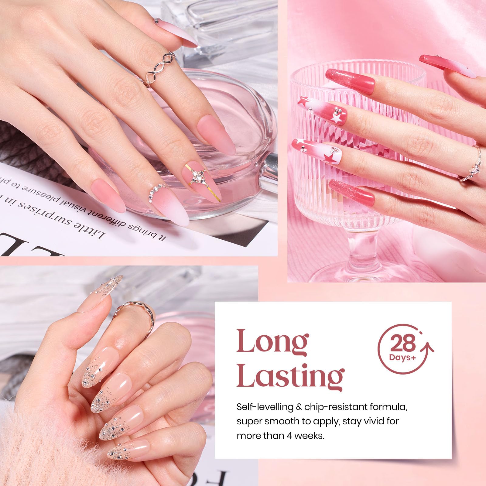 Juego de esmaltes de uñas en gel Beetles Pink Nude, 20 colores neutros, rosa gelatinoso, transparente, con purpurina, color blanco, kit de gel UV Soak Off con capa superior mate brillante de gel base, regalos de manicura DIY