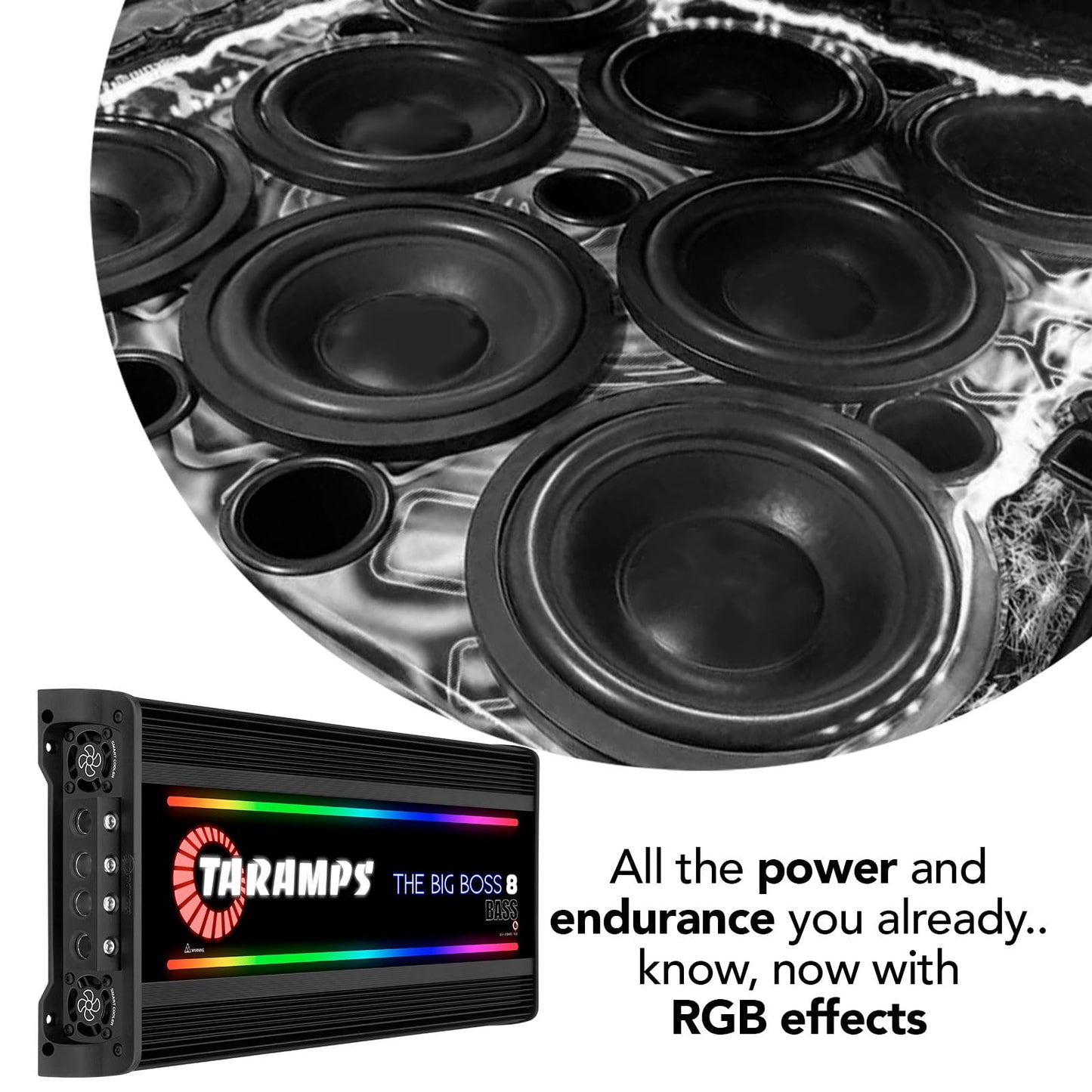 Amplificador Taramps Negro Multiimpedancia Monobloque Clase D 8000 Vatios RMS Audio Inteligente para Coche