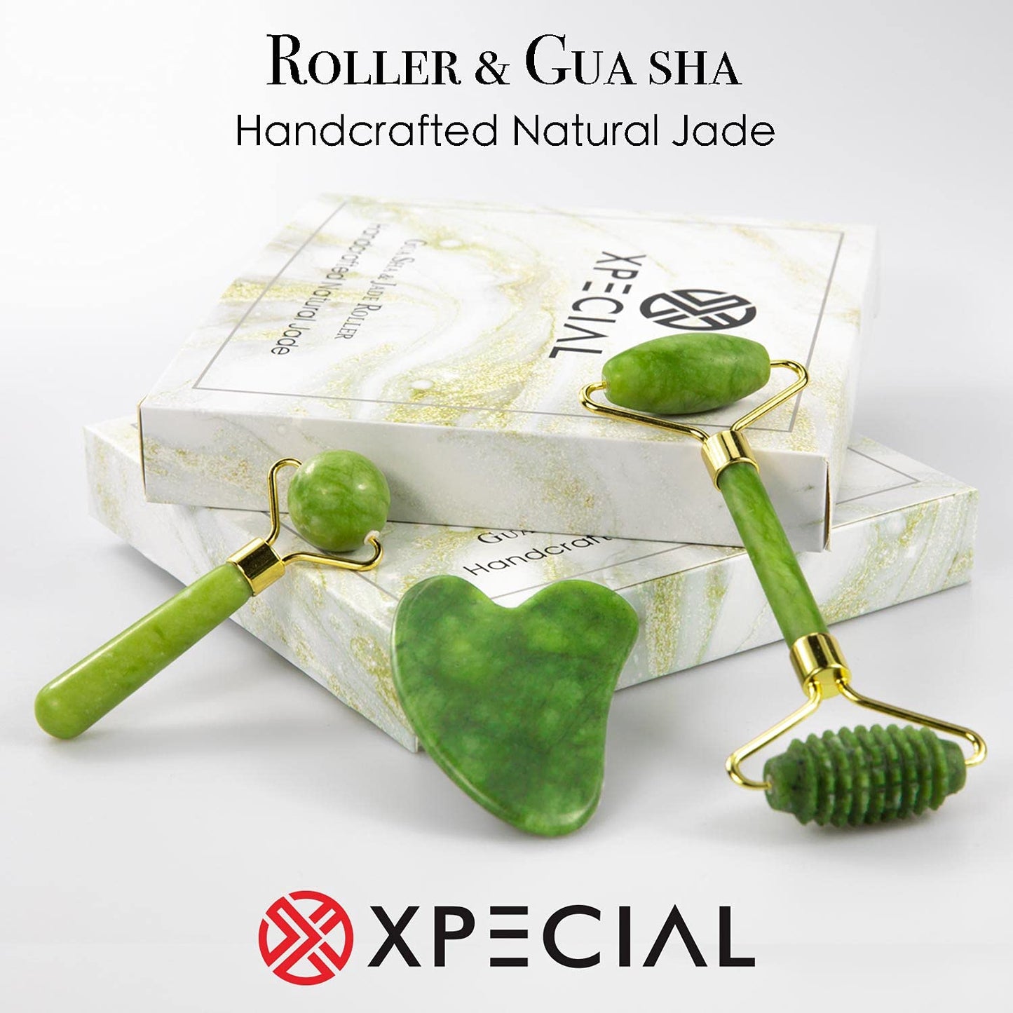Rodillo Gua Sha & Jade Roller, rodillo facial, herramienta de masaje facial Guasha, juego de cuidado facial Xpecial de la piel, masajeador para eliminar arrugas e hinchazón de ojos, antienvejecimiento y relajación corporal