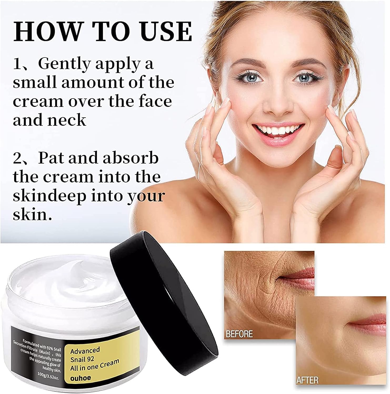 Fórmula Avanzada de Crema Hidratante de Mucina de Caracol para Mujeres - Hidratante Facial Diario 100g (2 Frascos)