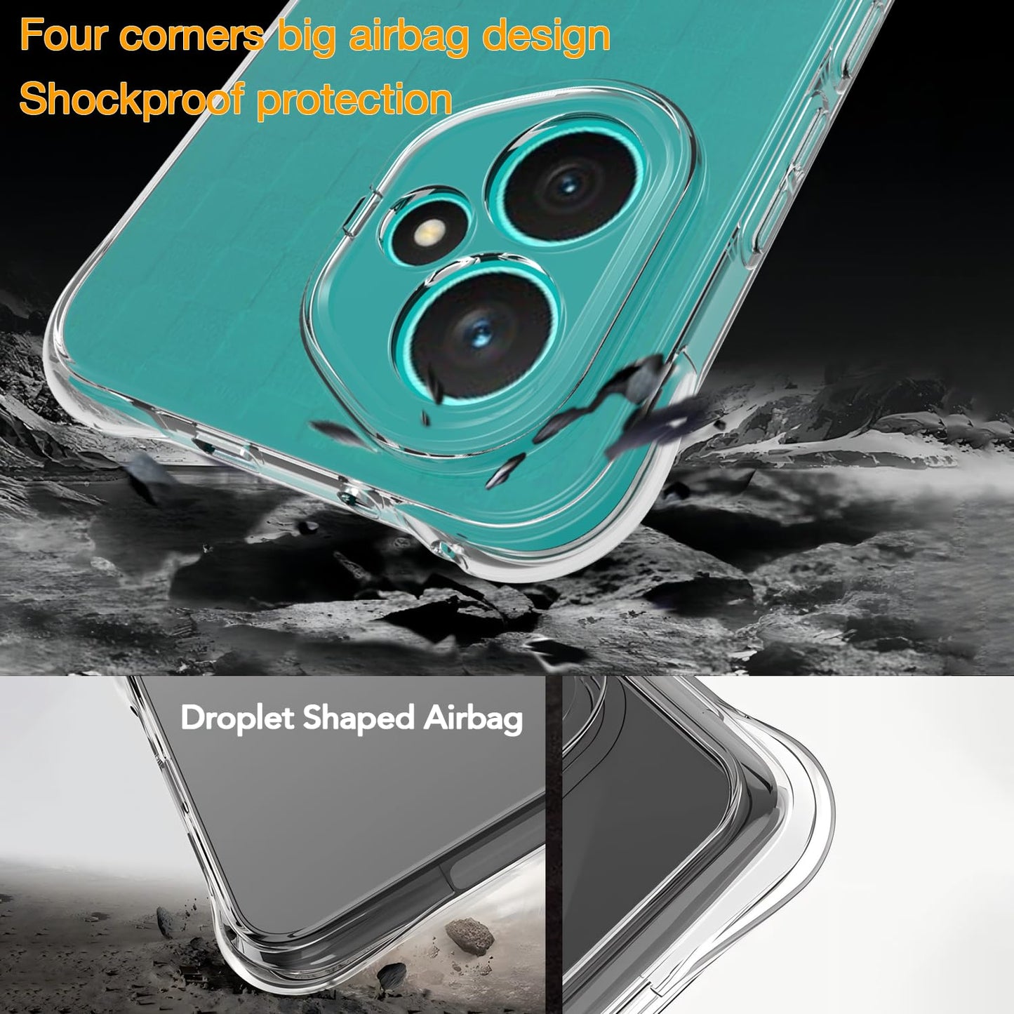 USTIYA Funda para Honor 400 5G Case Uso Rudo Bumper Shock-Absorción TPU Transparente Protector Cámara Carcasa con Cuatro Esquinas Espesamiento