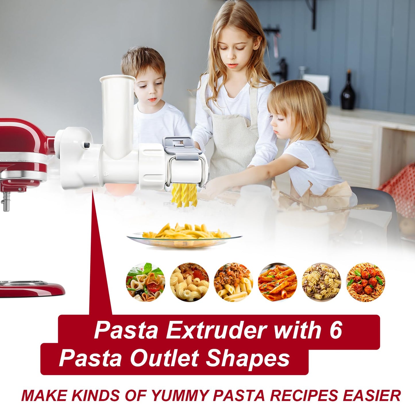 Accesorio de Prensa de Pasta KitchenAid de Alimento Lavable para Batidoras de Pie con 6 Formas de Salida