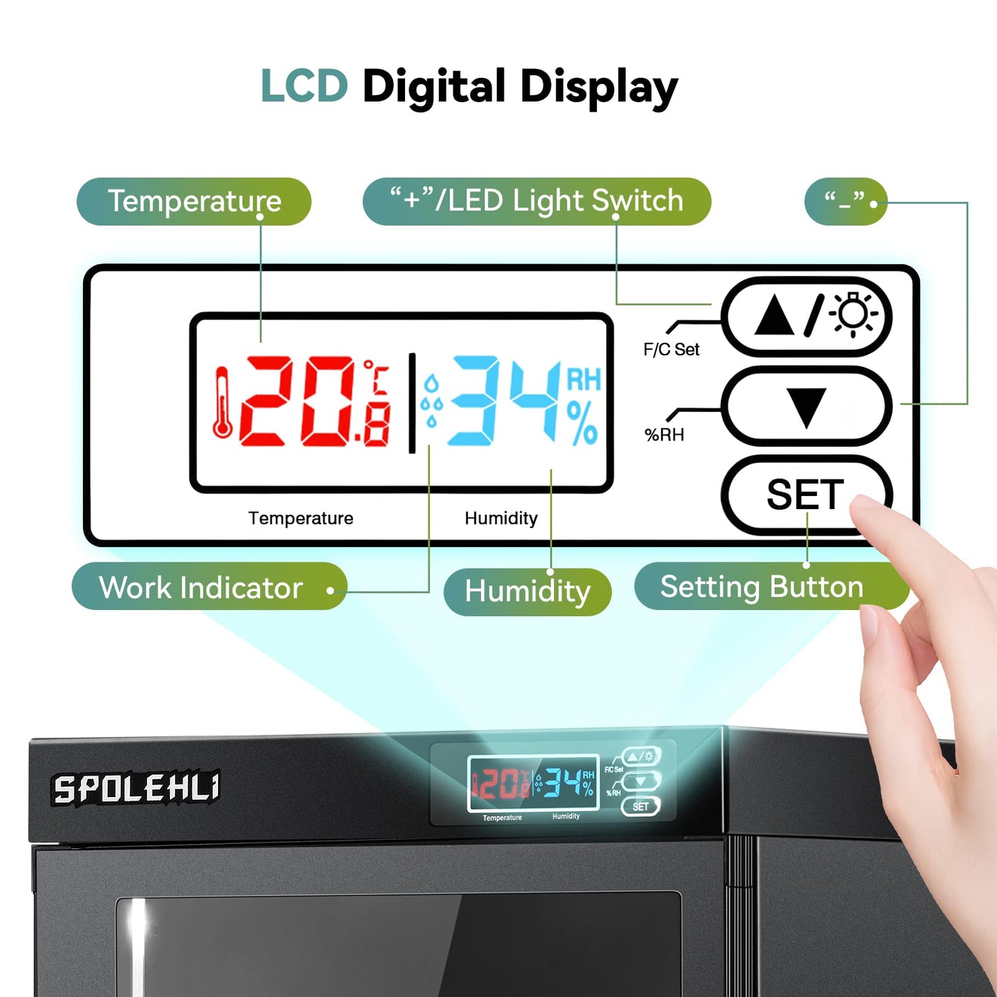 Cámara de gabinete seco con control digital, deshumidificador electrónico de 35 l, caja seca con luces LED, silenciosa y ahorro de energía para lente de cámara y almacenamiento de equipos electrónicos